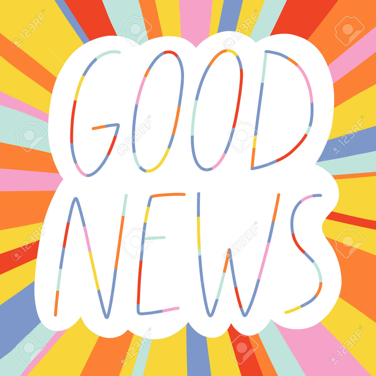 Good news colorful lettering on bright striped background, vector illustration - 163258922 Good news colorful lettering on bright striped background, vector illustration - 163258922