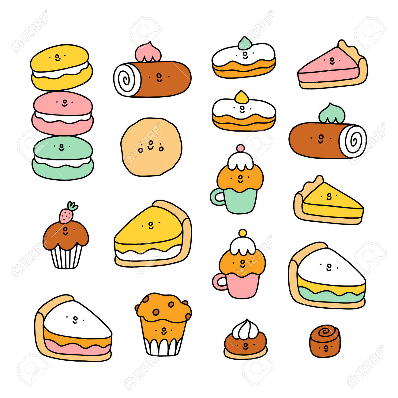 Cute pastry characters, cartoon macarons, cupcakes and cookies illustration collection - 164484653 Cute pastry characters, cartoon macarons, cupcakes and cookies illustration collection - 164484653