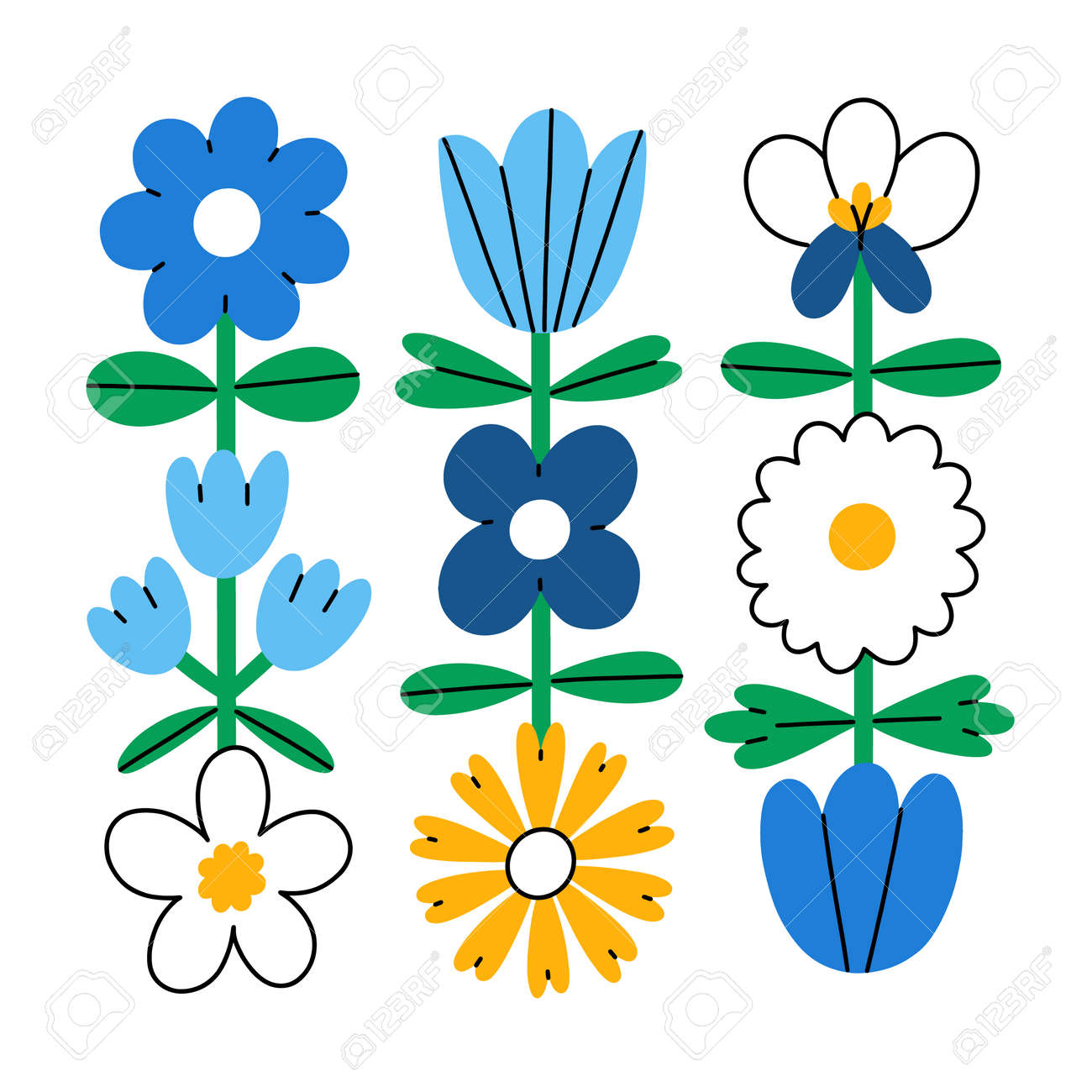 Abstract simple folk flowers, vector composition, isolated on white background - 164556575 Abstract simple folk flowers, vector composition, isolated on white background - 164556575
