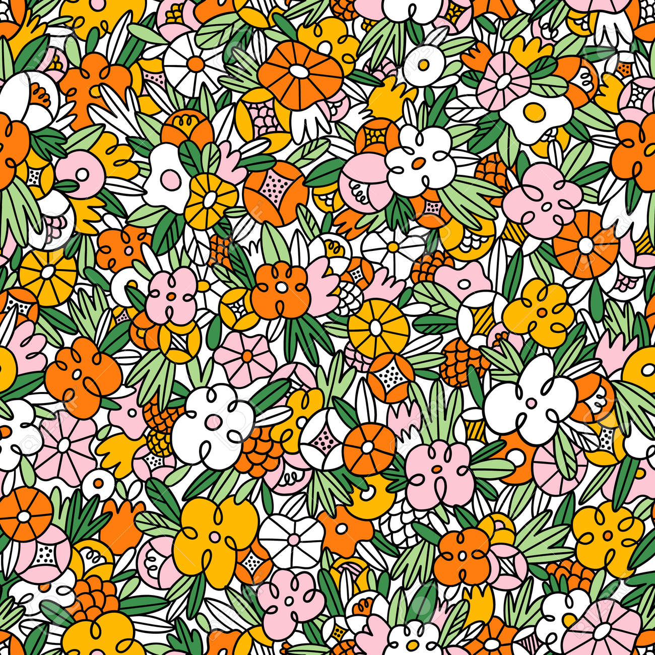 Wild flowers and grass in crazy doodles style, colorful vector seamless pattern - 167189532 Wild flowers and grass in crazy doodles style, colorful vector seamless pattern - 167189532