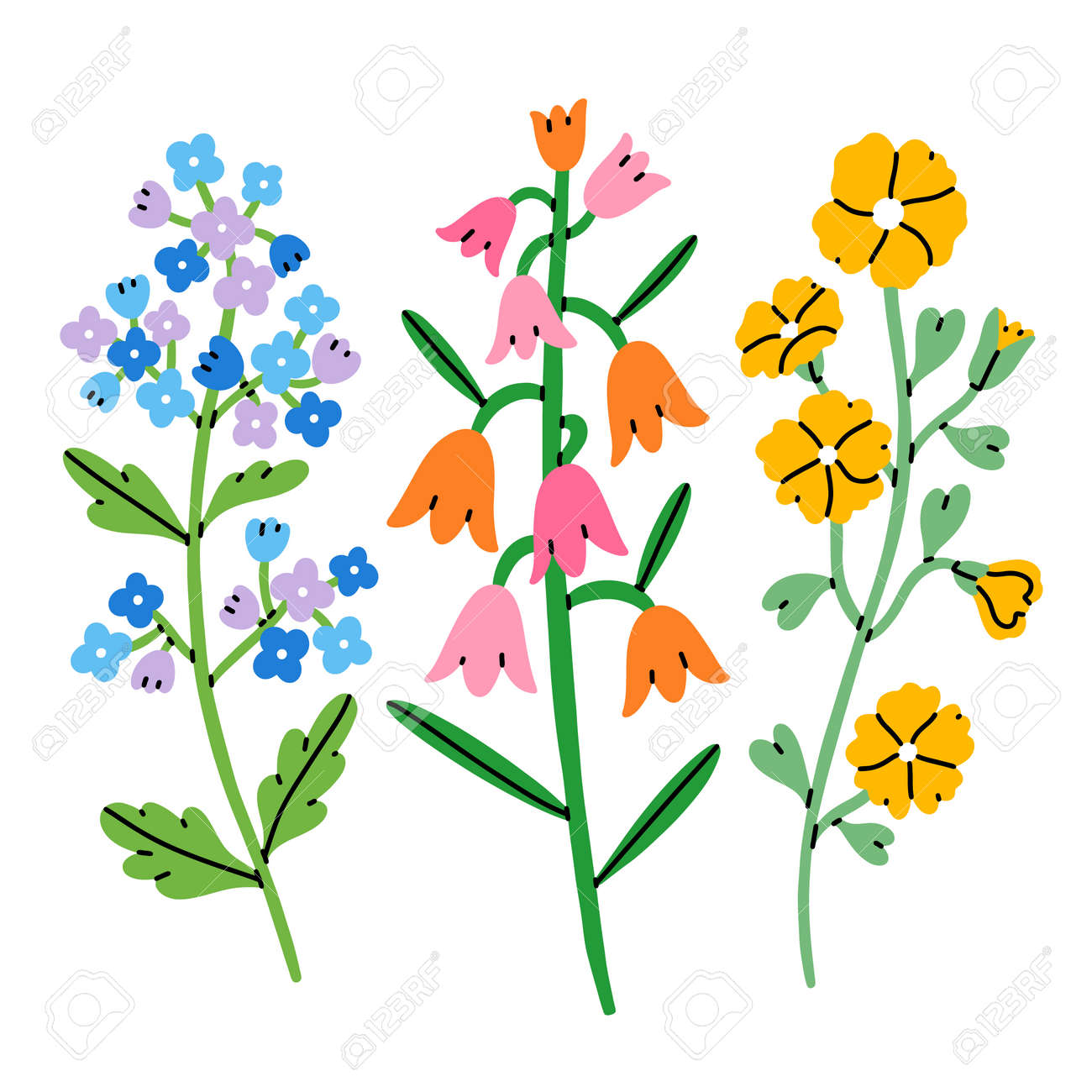 Abstract colorful flowers set, vector illustration, decorative florals isolated on white background - 167089612 Abstract colorful flowers set, vector illustration, decorative florals isolated on white background - 167089612
