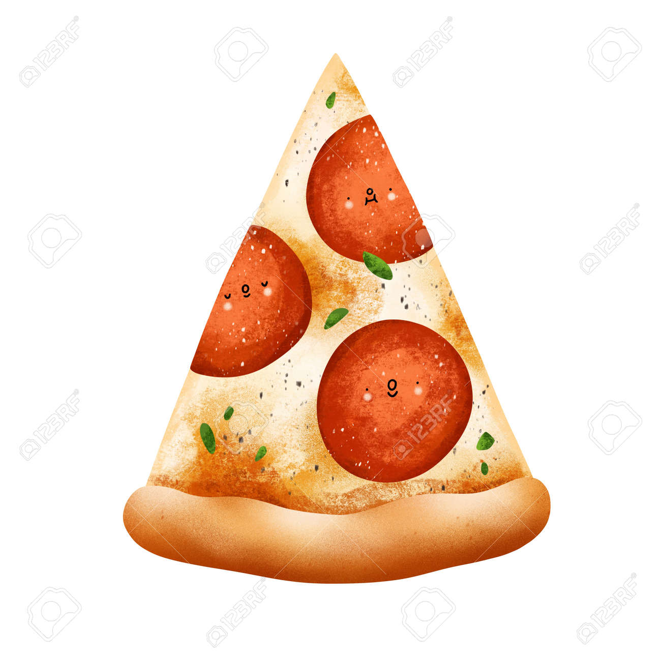 Cute cartoon style pepperoni pizza slice illustration, isolated on white background - 170268200 Cute cartoon style pepperoni pizza slice illustration, isolated on white background - 170268200