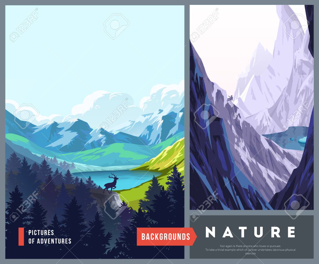 Set Of Nature Landscape Backgrounds With Silhouettes Of Mountains Royalty Free Cliparts Vectors And Stock Illustration Image 67293299