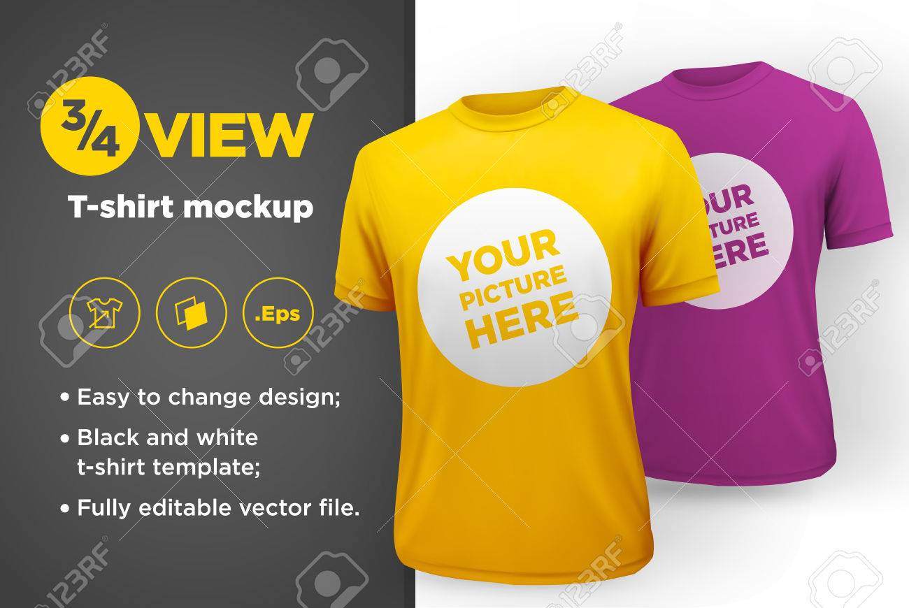 Download Men S White And Black T Shirt With Short Sleeve Mockup Front Royalty Free Cliparts Vectors And Stock Illustration Image 69261632