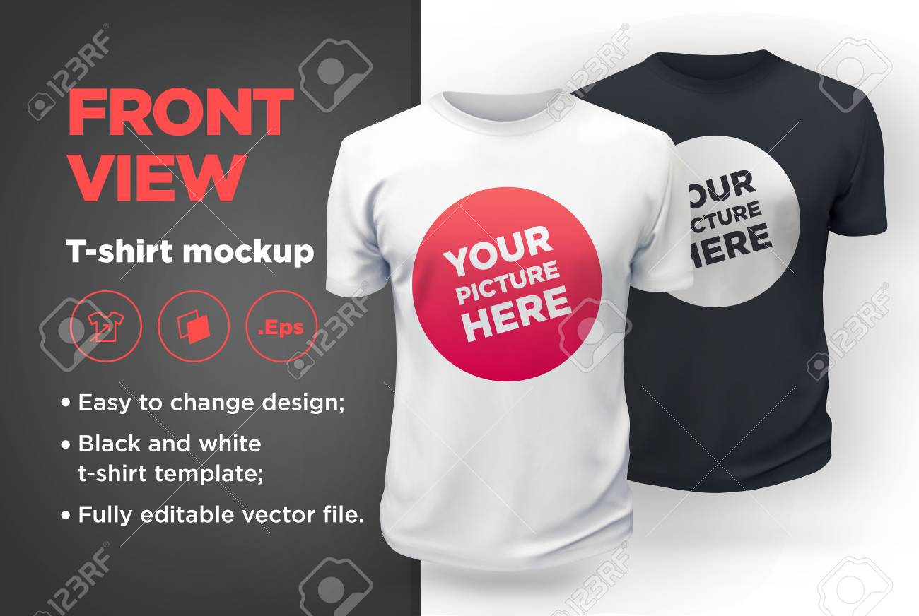 Download Men S White And Black T Shirt With Short Sleeve Mockup Front Royalty Free Cliparts Vectors And Stock Illustration Image 70082810