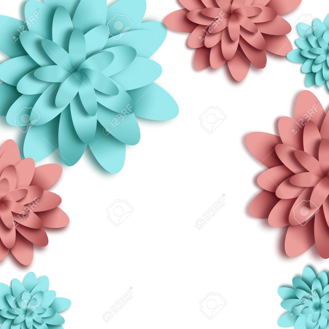 白い背景に花の3d背景 グリーティングカード プラカード バナー チラシのためのテンプレート ペーパーアート ソーシャルネットワークに適しています の写真素材 画像素材 Image