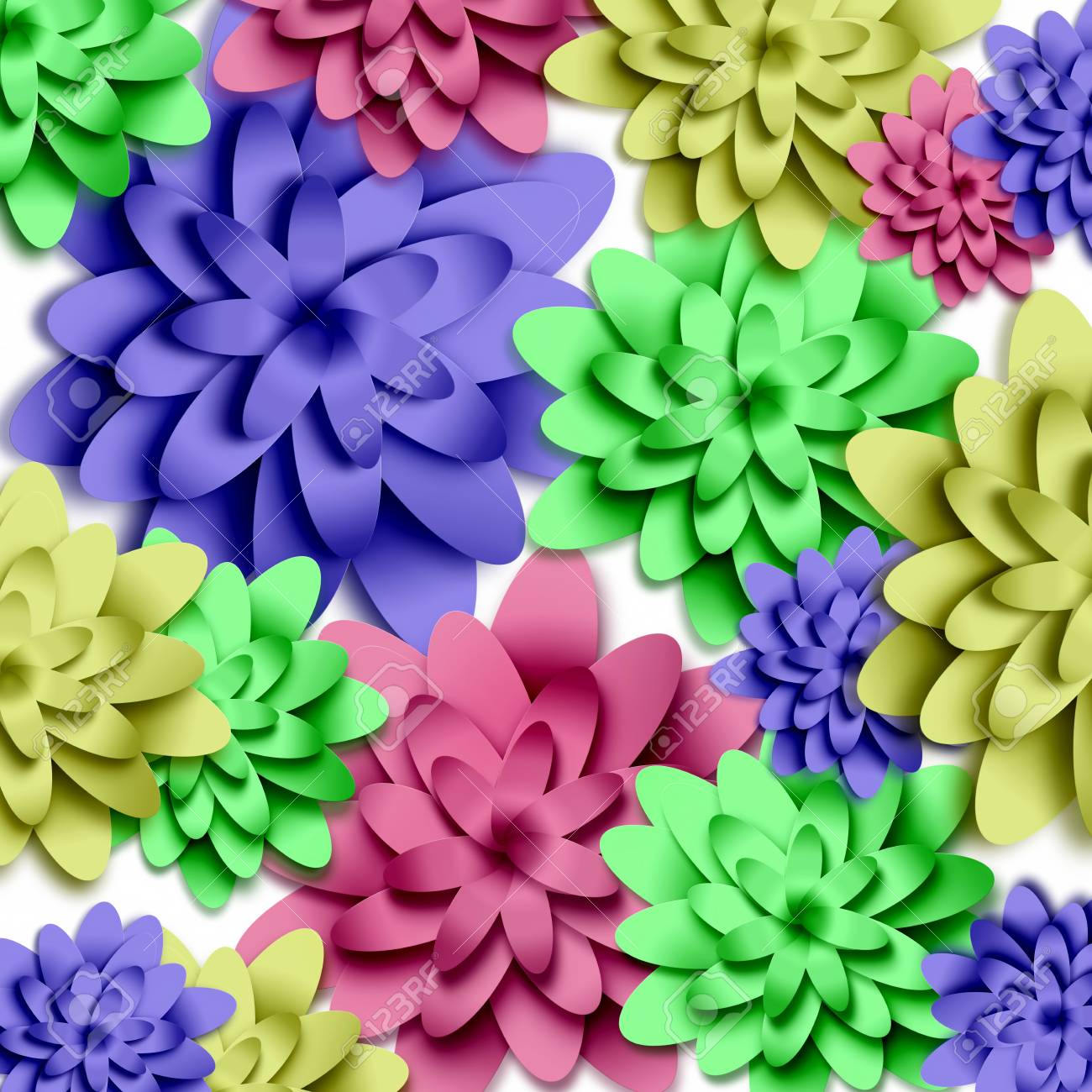 白い背景に花の3d背景 グリーティングカード プラカード バナー チラシのためのテンプレート ペーパーアート ソーシャルネットワークに適しています の写真素材 画像素材 Image