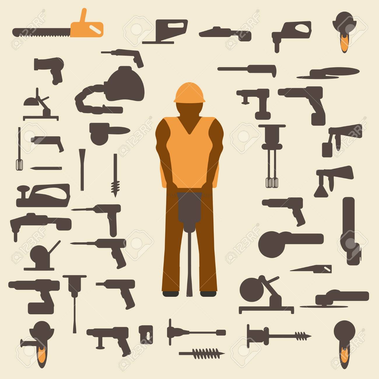 建築用工具 ワーカー シルエット アイコンを設定します 適したおよび編集可能なベクター イラストをデザインします のイラスト素材 ベクタ Image