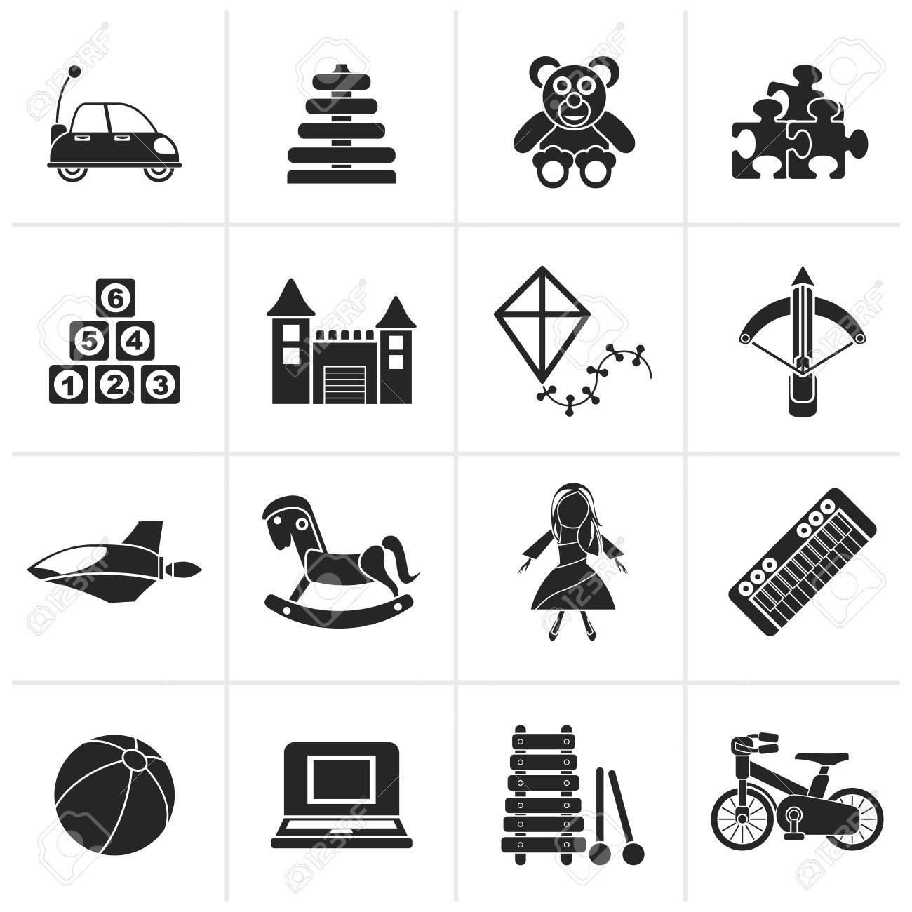黒の別の種類のおもちゃアイコン ベクトル アイコンを設定のイラスト素材 ベクタ Image