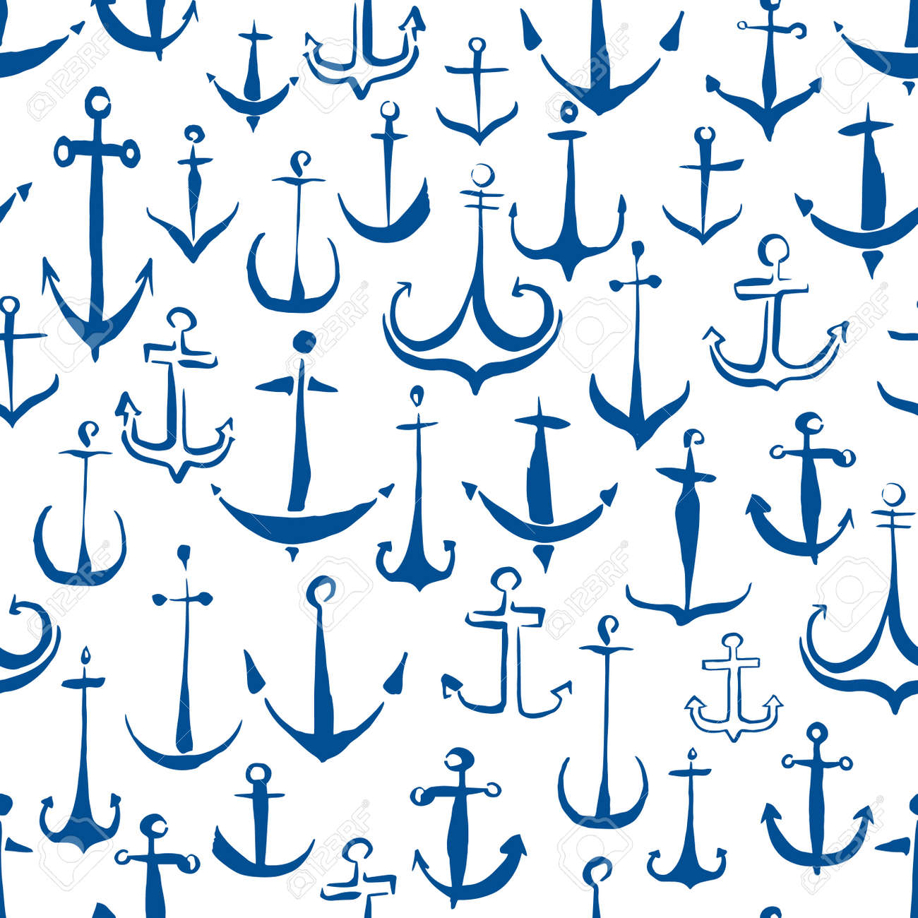 Anchors seamless pattern hand painted with ink brush - 164334467 Anchors seamless pattern hand painted with ink brush - 164334467