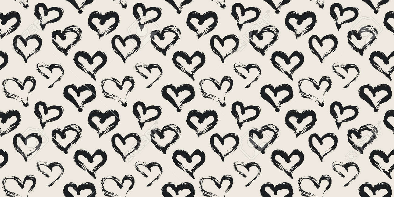 Seamless heart pattern hand painted with ink brush - 163908751 Seamless heart pattern hand painted with ink brush - 163908751