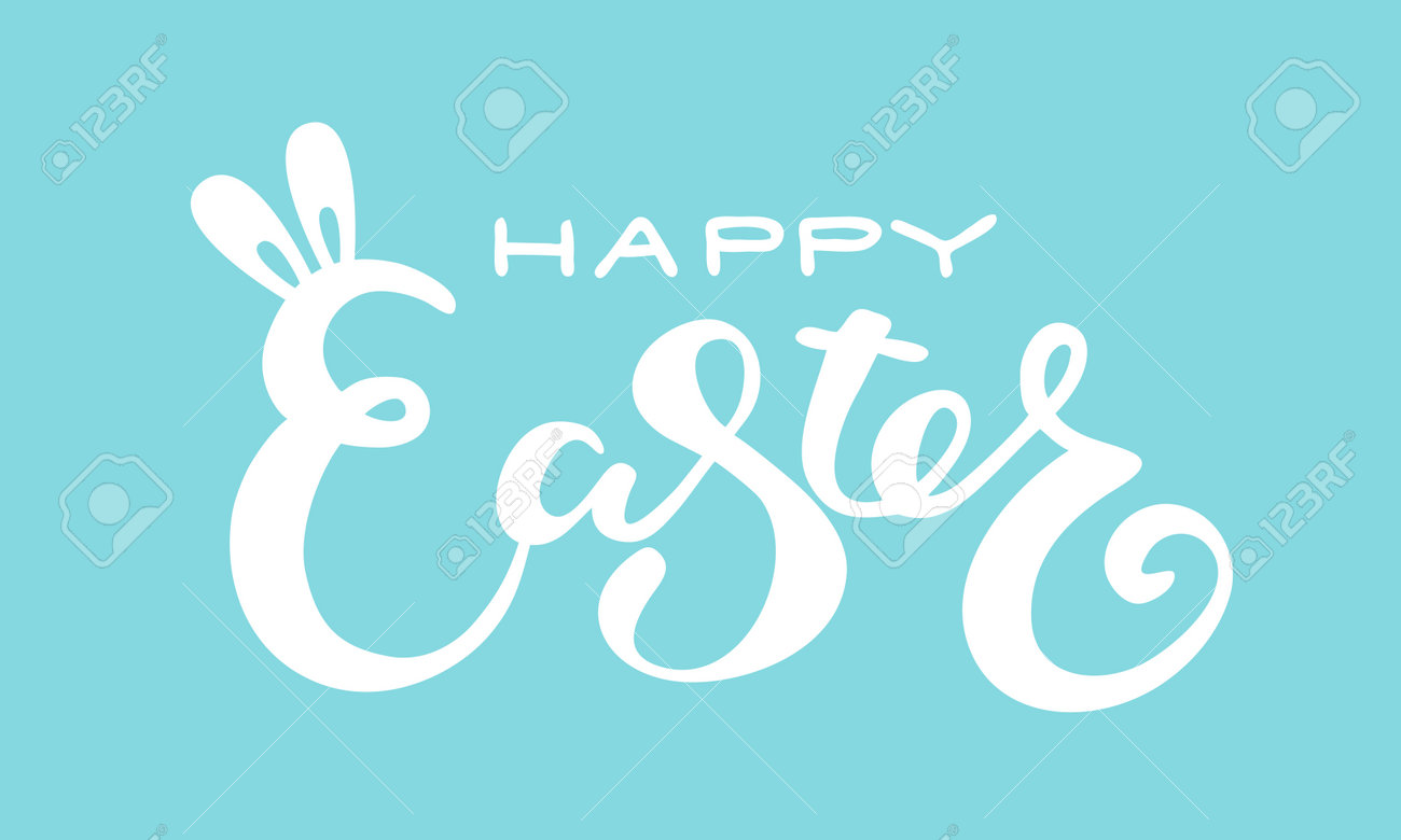 Cute Happy Easter lettering quote with bunny ears - 163908756 Cute Happy Easter lettering quote with bunny ears - 163908756
