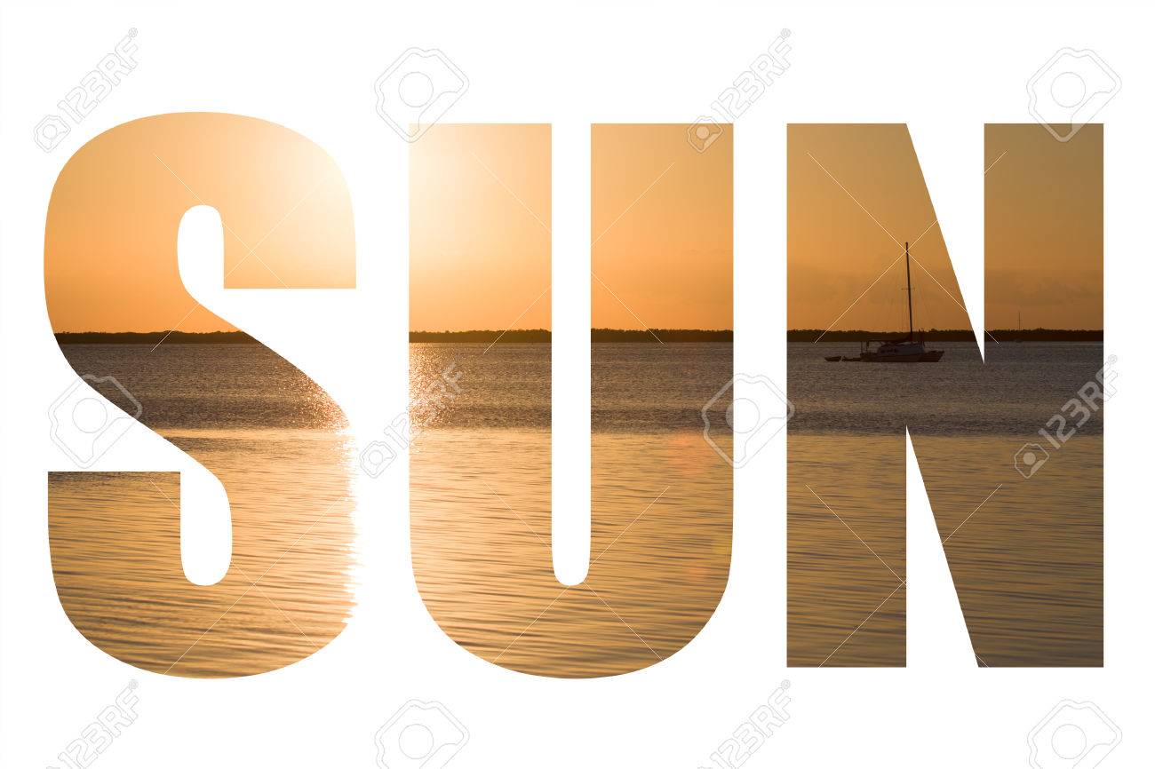 word sun over beautiful sunset picture in key largo florida sun word