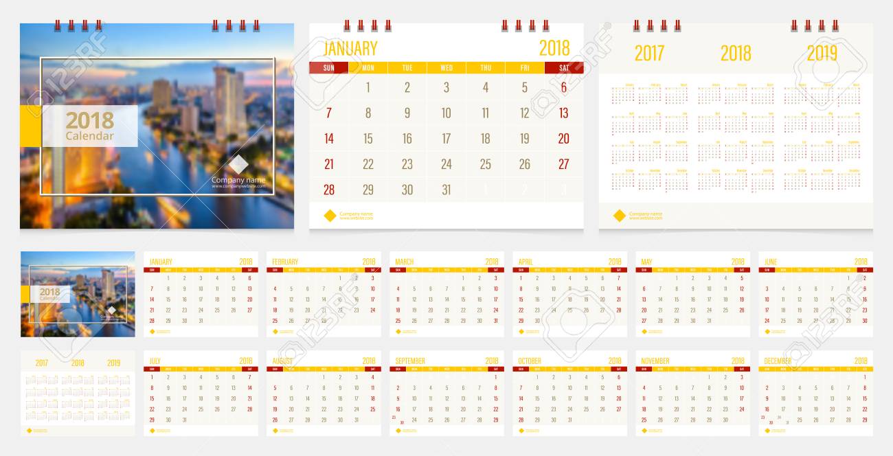 calendar 2018 week start on sunday corporate business luxury design layout template vector sample image