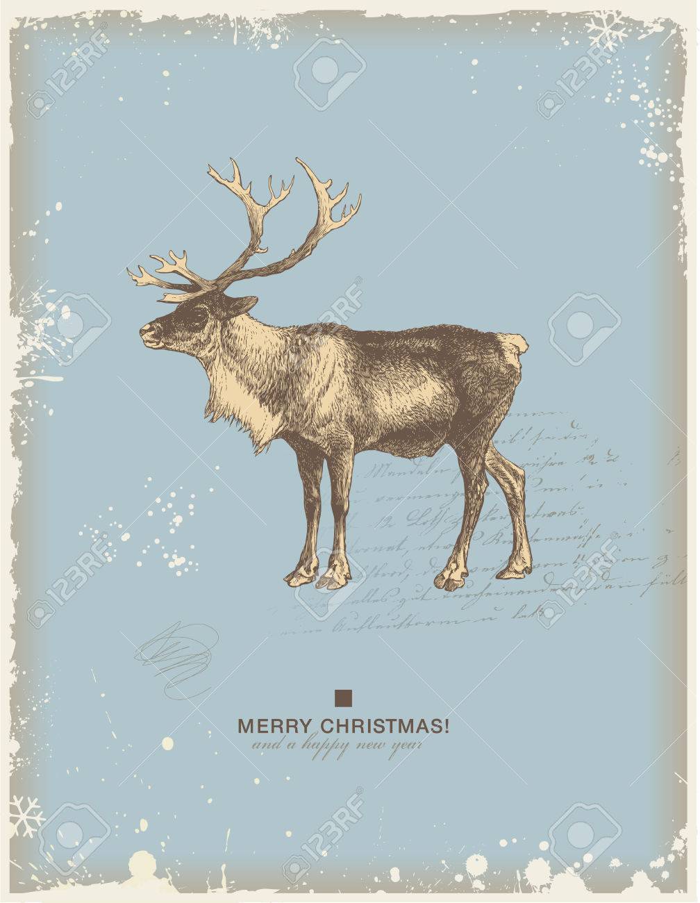 雪のレトロなクリスマス 冬の背景やトナカイとグリーティング カードのイラスト素材 ベクタ Image 雪のレトロなクリスマス 冬の背景やトナカイとグリーティング カードのイラスト素材 ベクタ Image