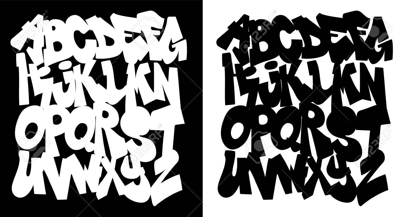 Black and white graffiti alphabet font vector