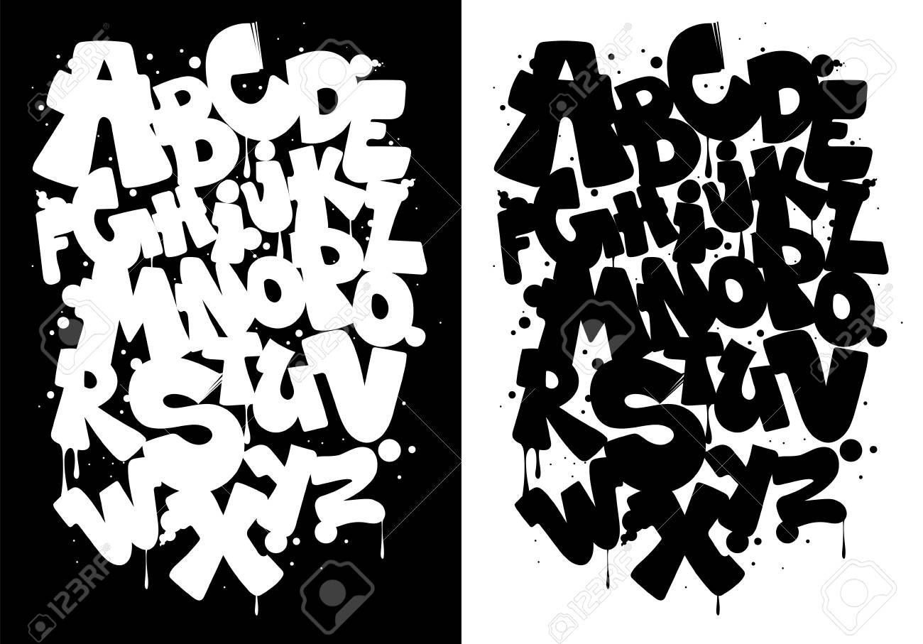 Black and white graffiti alphabet font vector