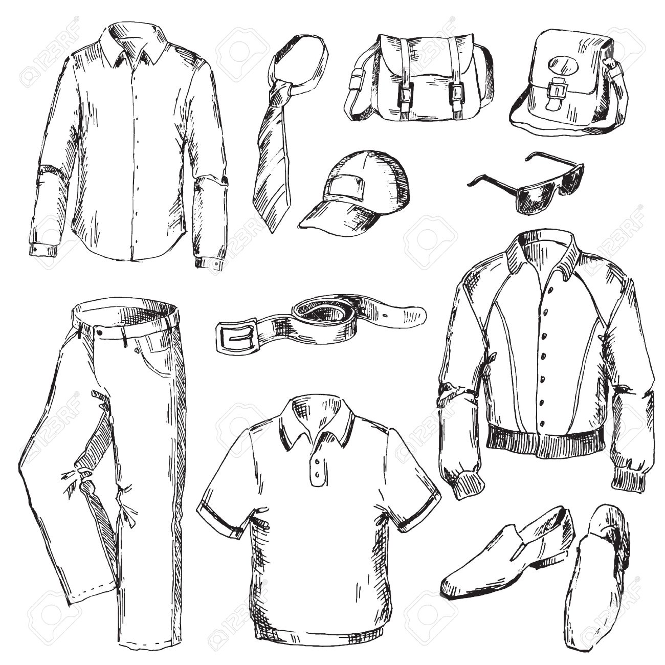 Set Of Clothes For Men Pen Sketch Converted To Vectors Stock Vector Set Of Clothes For Men Pen Sketch Converted To Vectors Stock Vector