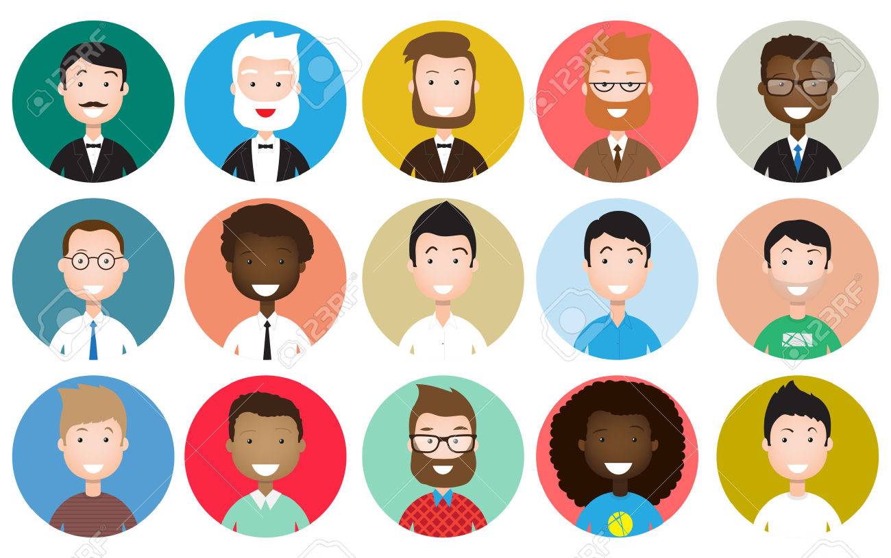 male avatar icons set people characters in flat style design