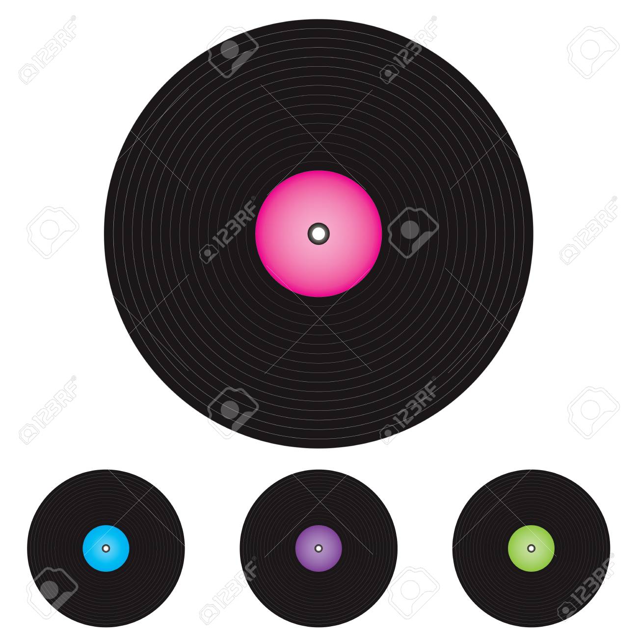 set of black vinyl records isolated on white background stock photo