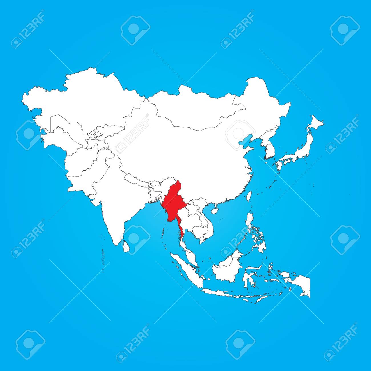 Myanmar On Map Of Asia A Map Of Asia With A Selected Country Of Myanmar Royalty Free Svg,  Cliparts, Vectors, And Stock Illustration. Image 32369032.