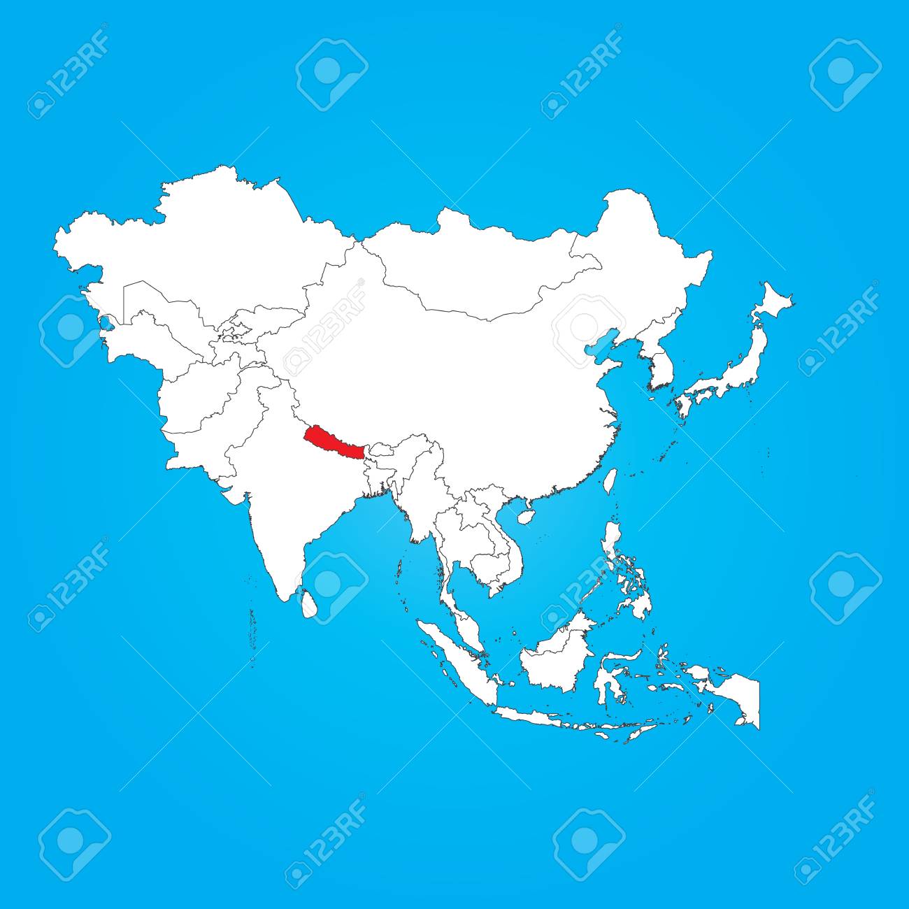 Nepal In Map Of Asia A Map Of Asia With A Selected Country Of Nepal Stock Photo, Picture And  Royalty Free Image. Image 32386471.