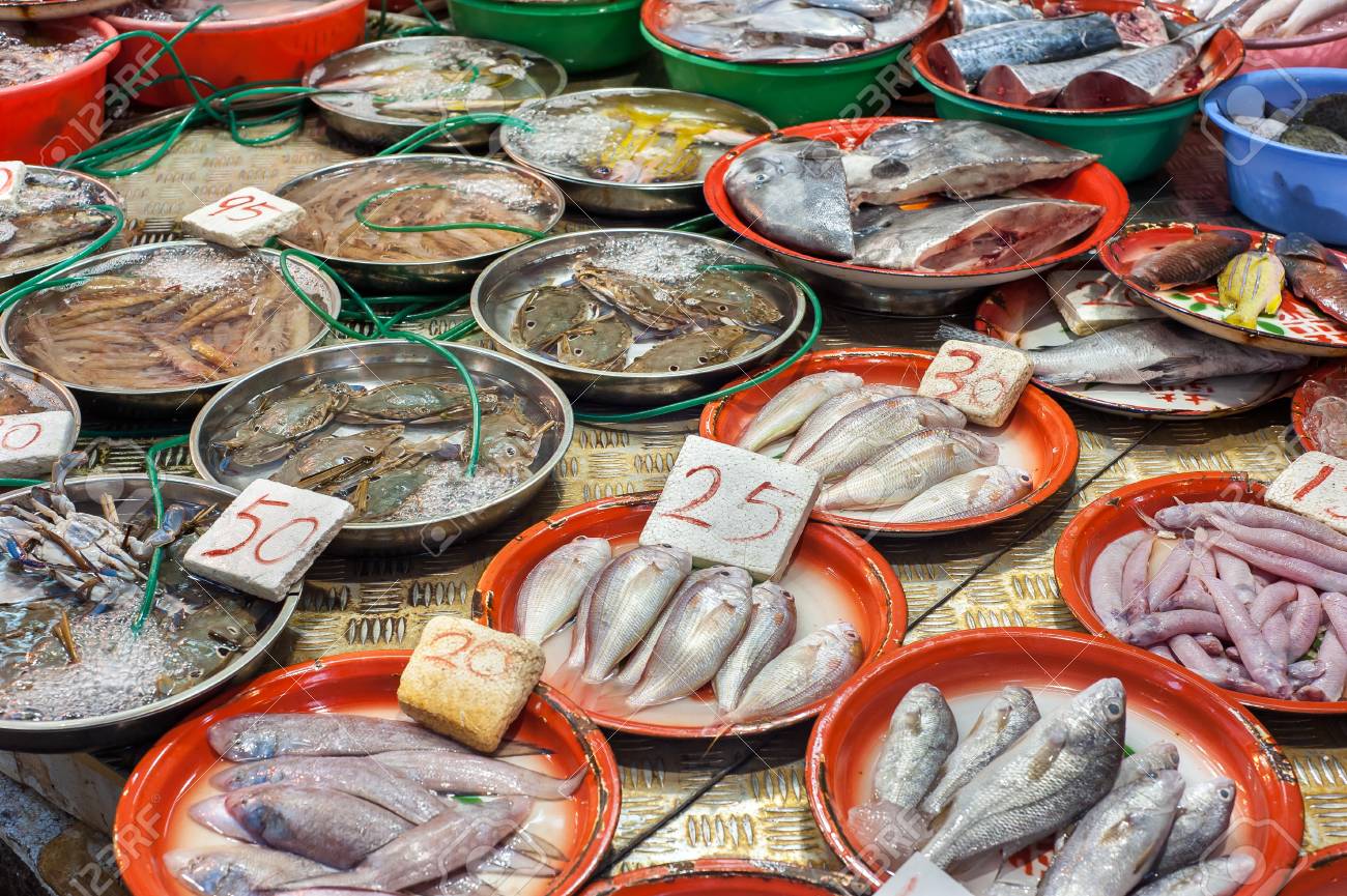 Fresh Seafood On Sale At A Hong Kong Wet Market Stock Photo, Picture and  Royalty Free Image. Image 92493730.