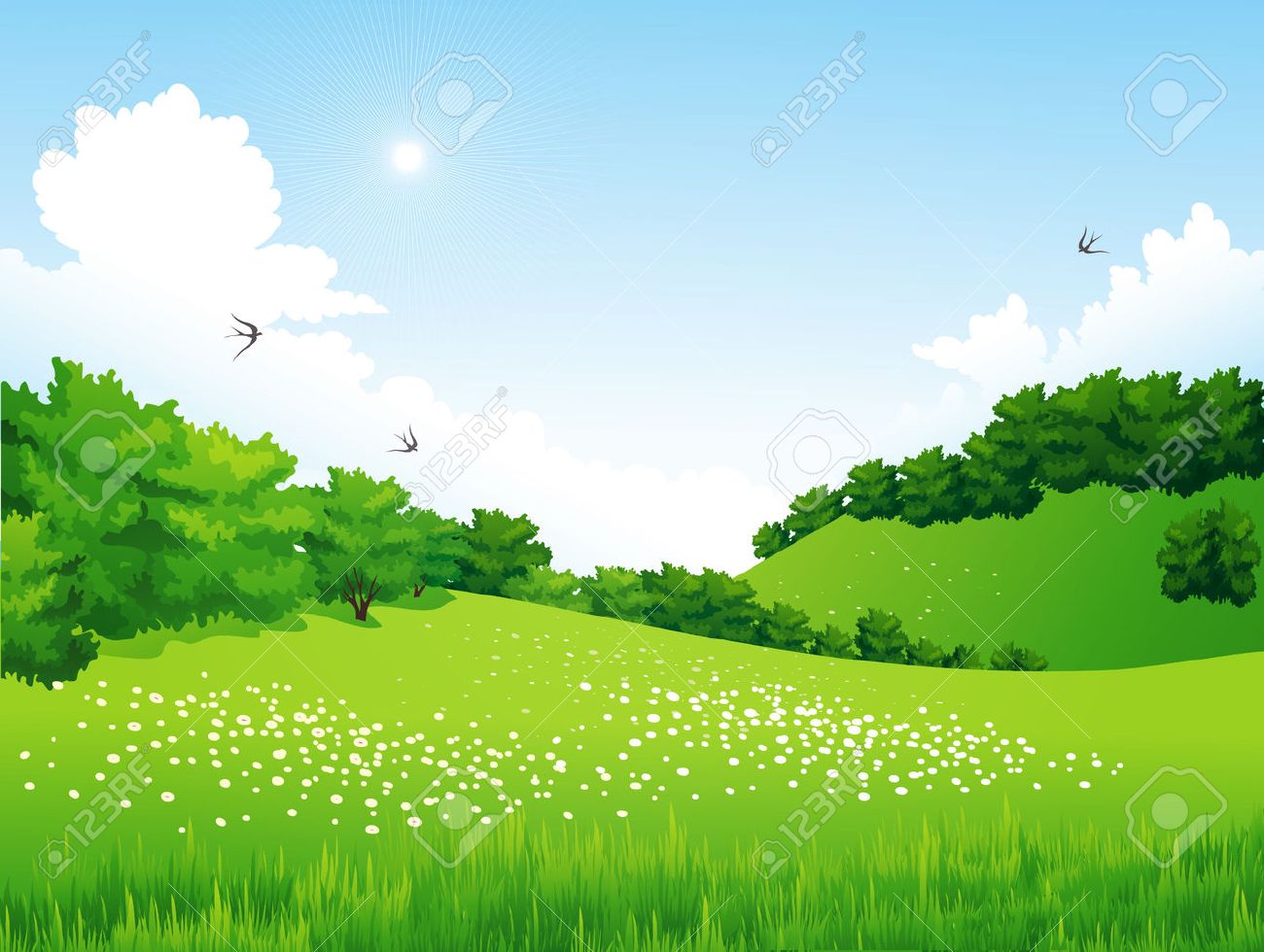 https://previews.123rf.com/images/strizh/strizh1505/strizh150500008/39649130-Vector-Green-Landscape-with-trees-clouds-flowers-Summer-meadow-Stock-Vector.jpg
