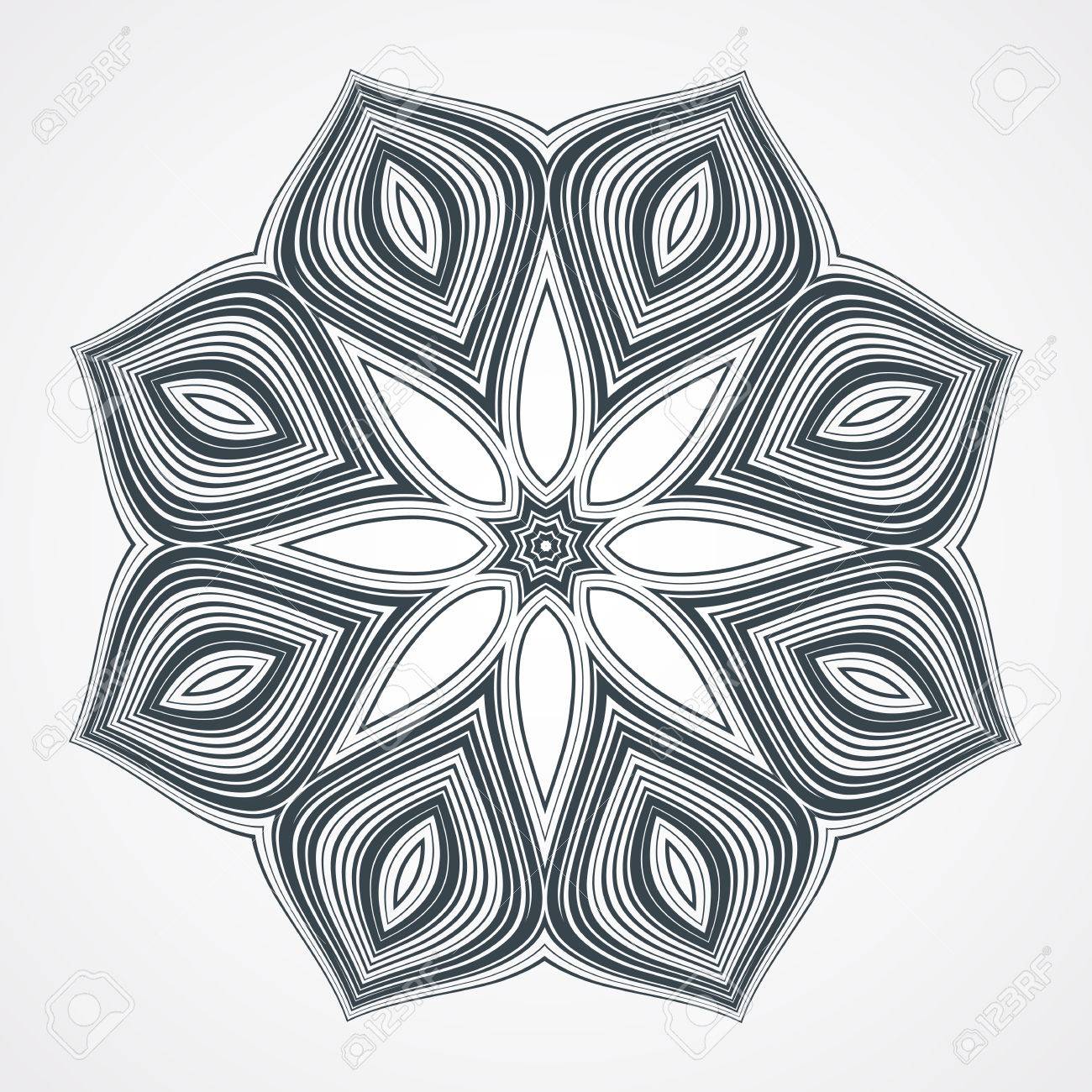 抽象的な円形の飾り 民族フラクタル マンダラ ベクトル円瞑想タトゥー 蓮の花のイラスト素材 ベクタ Image