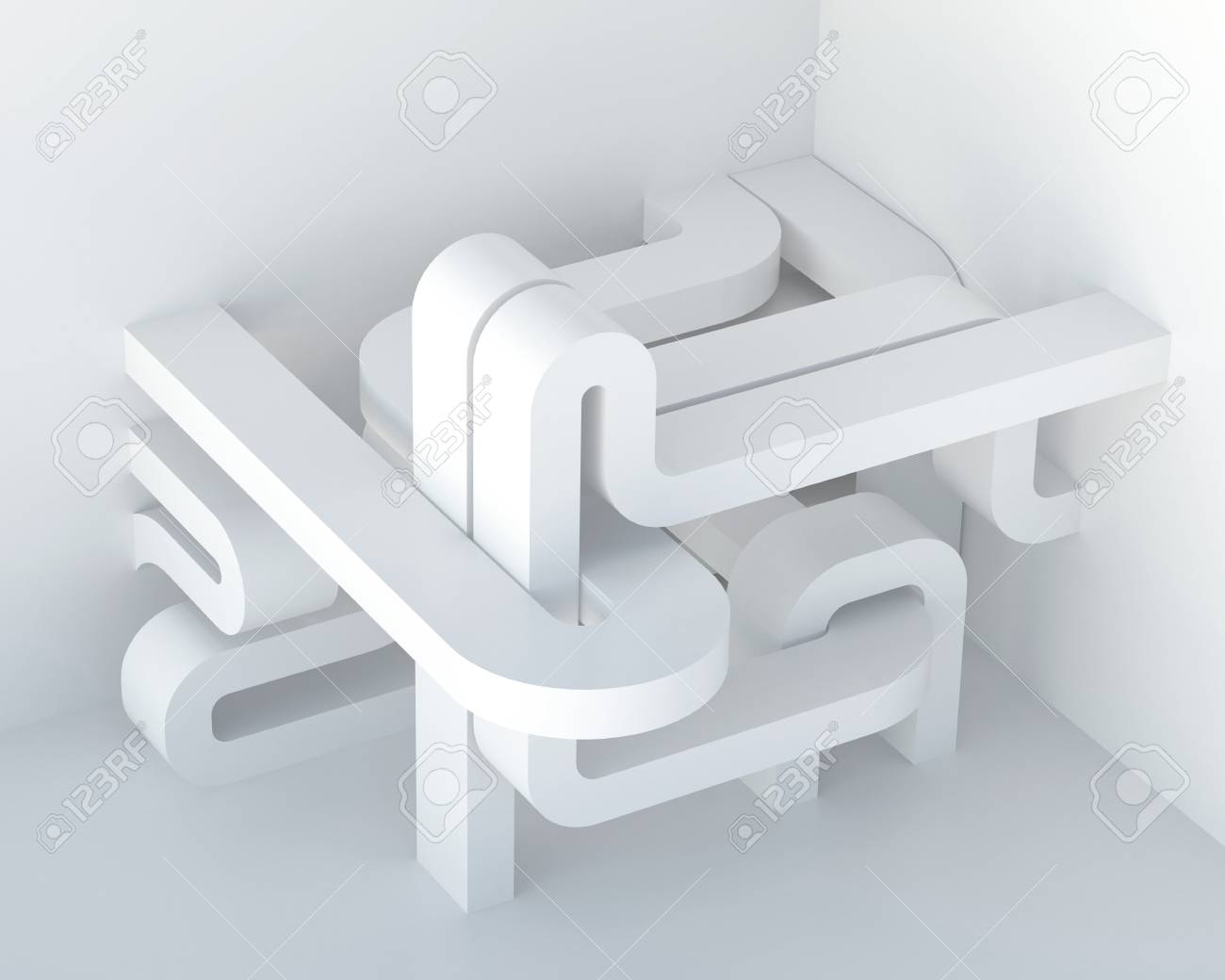3 D イラスト 抽象的な白い立体建築構成 背景 イメージとの関連付け データ伝送 パイプライン 迷路 通信ハブ レンダリングされます の写真素材 画像素材 Image