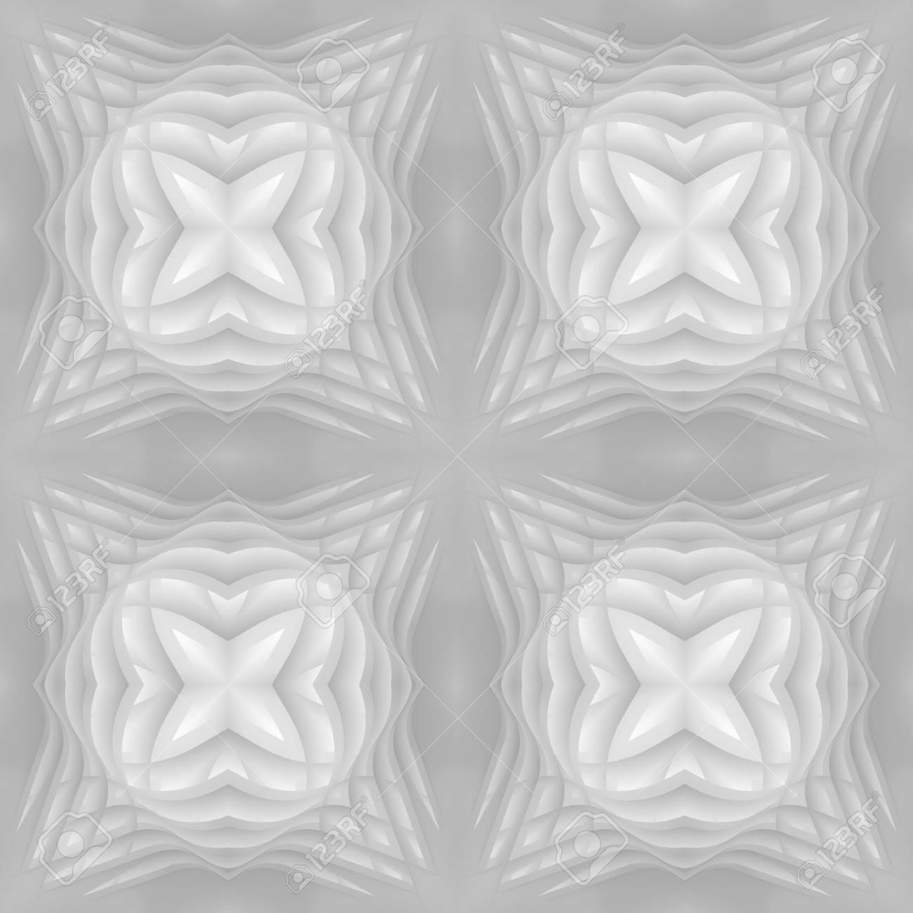 3 D イラスト ヴィンテージ曲線形状 背景に消えに基づいて 3 D ホワイト レリーフ正方形の花が幾何学的なパターンに基づくシームレスなテクスチャ レンダリングされます の写真素材 画像素材 Image