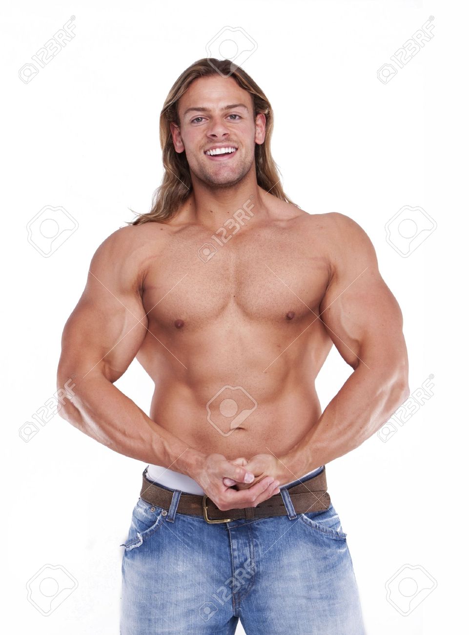 Athletic Sexy Male Body Builder With The Blond Long Hair