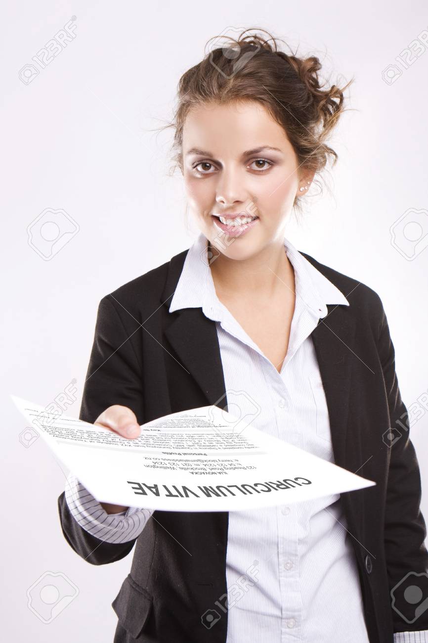 Young Attractive Woman Handing Over Her Cv On White Background Stock Photo Picture And Royalty Free Image Image