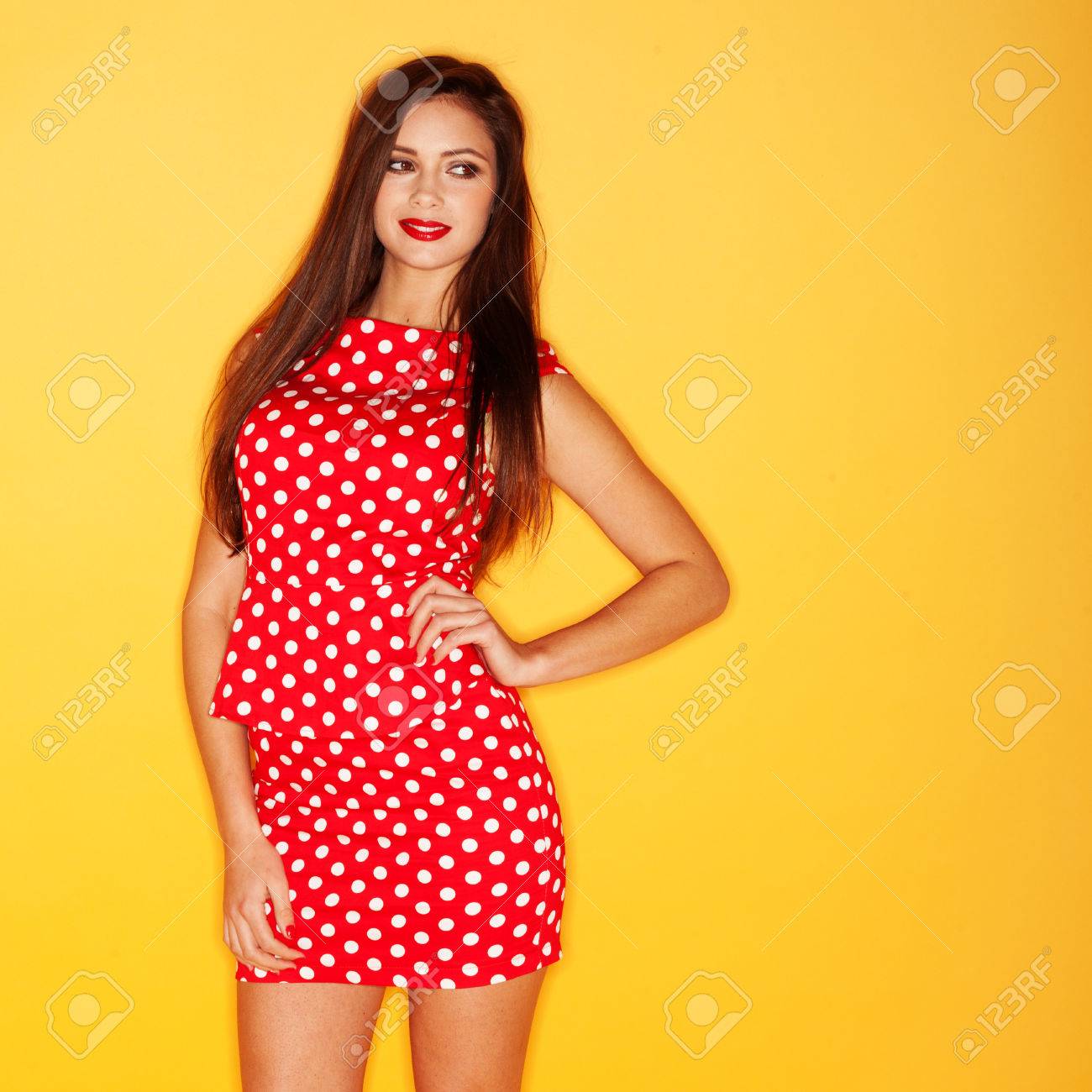 red dress with black dots