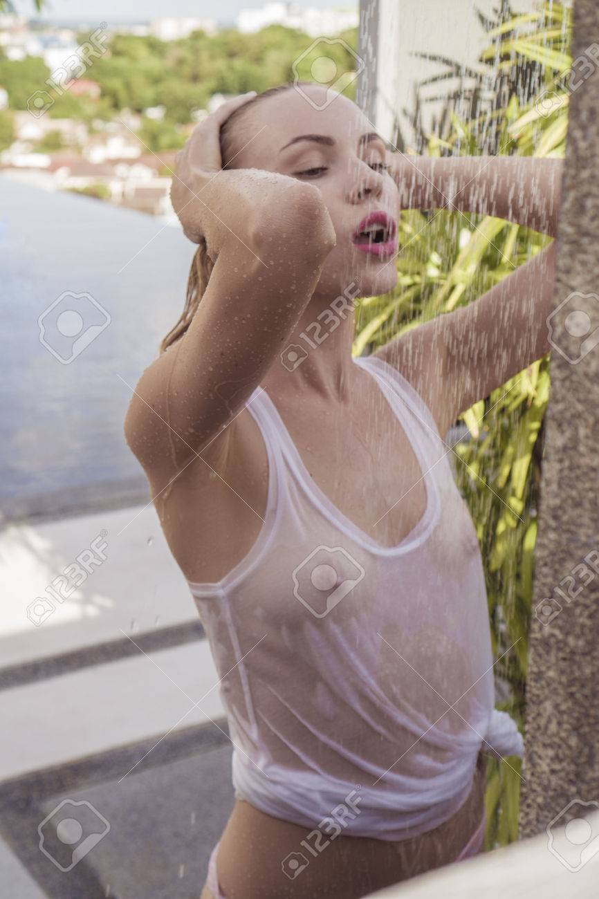 Blonde Woman In Bikini And White pic