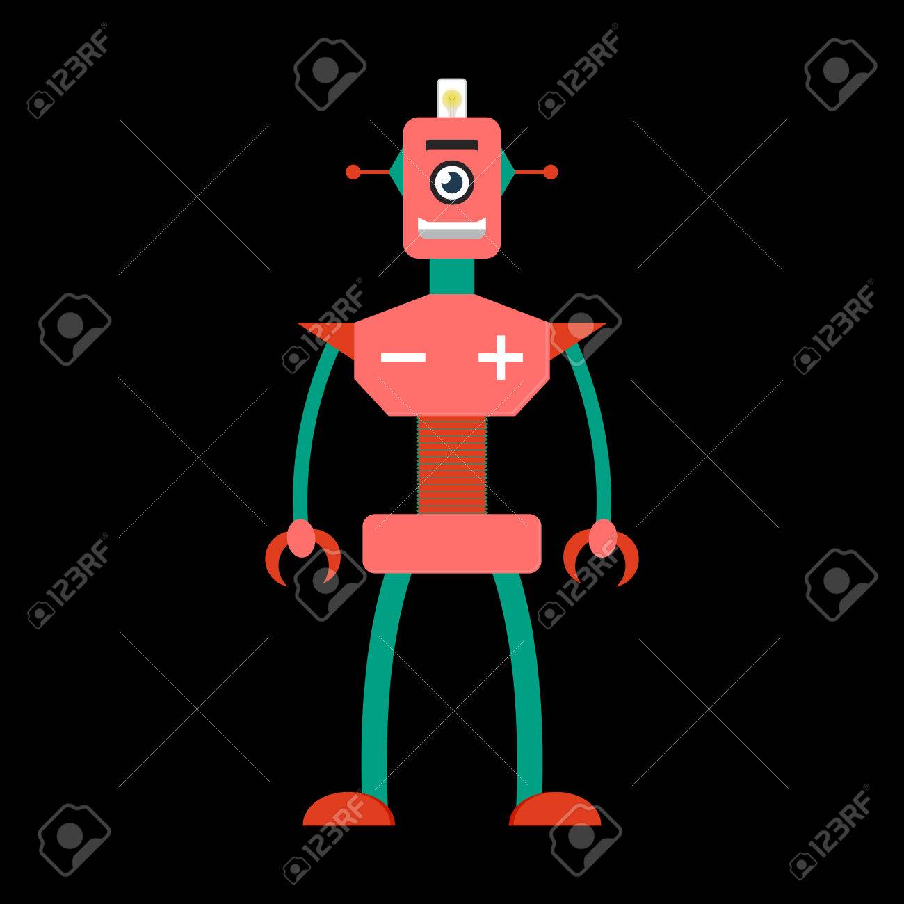 フラット スタイルでかわいいレトロなおもちゃのロボット ビンテージ ロボット アイコンまたは文字の Eps10 ベクトル イラスト のイラスト素材 ベクタ Image