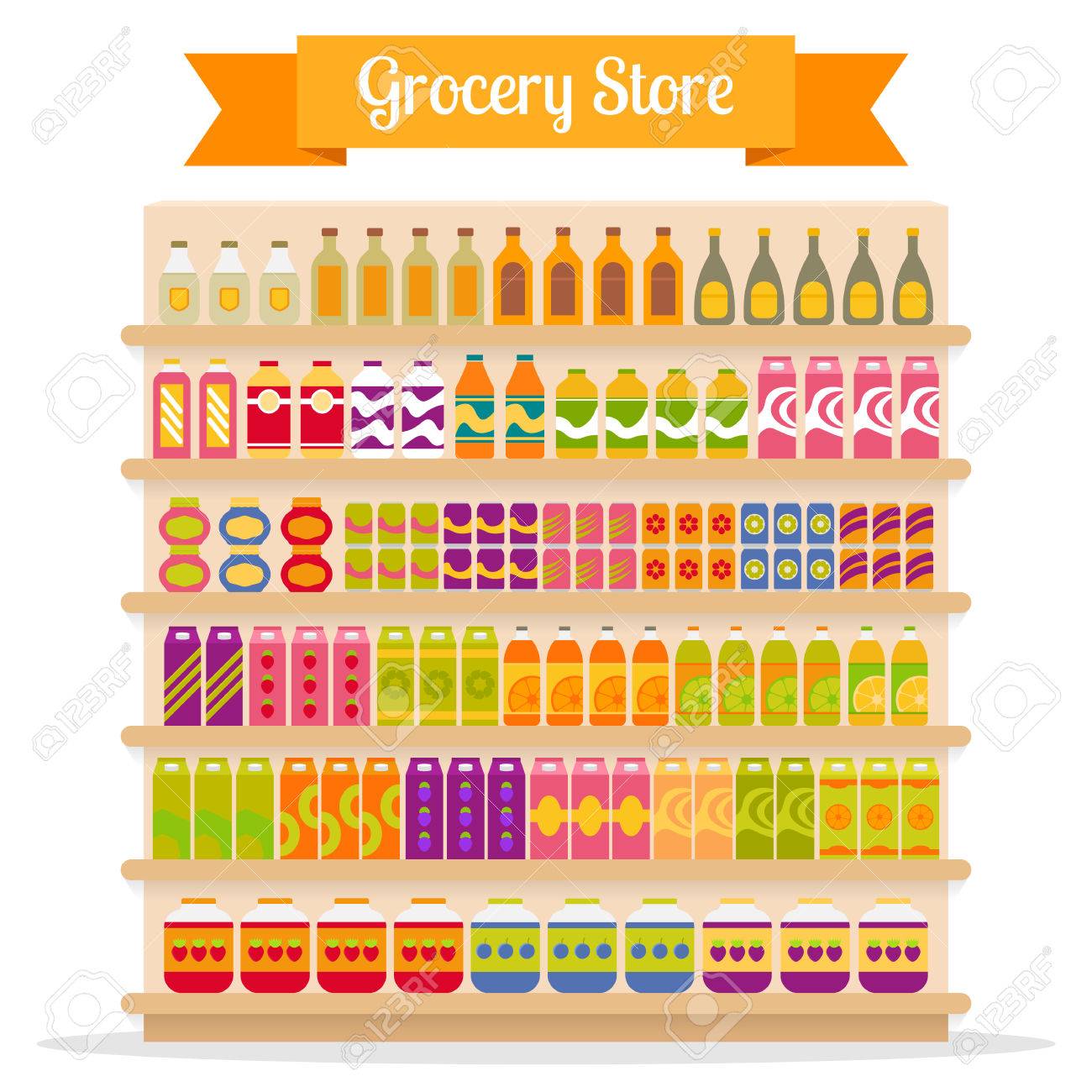 食料品のスーパー マーケットの棚 フラット スタイルのベクトル図です のイラスト素材 ベクタ Image