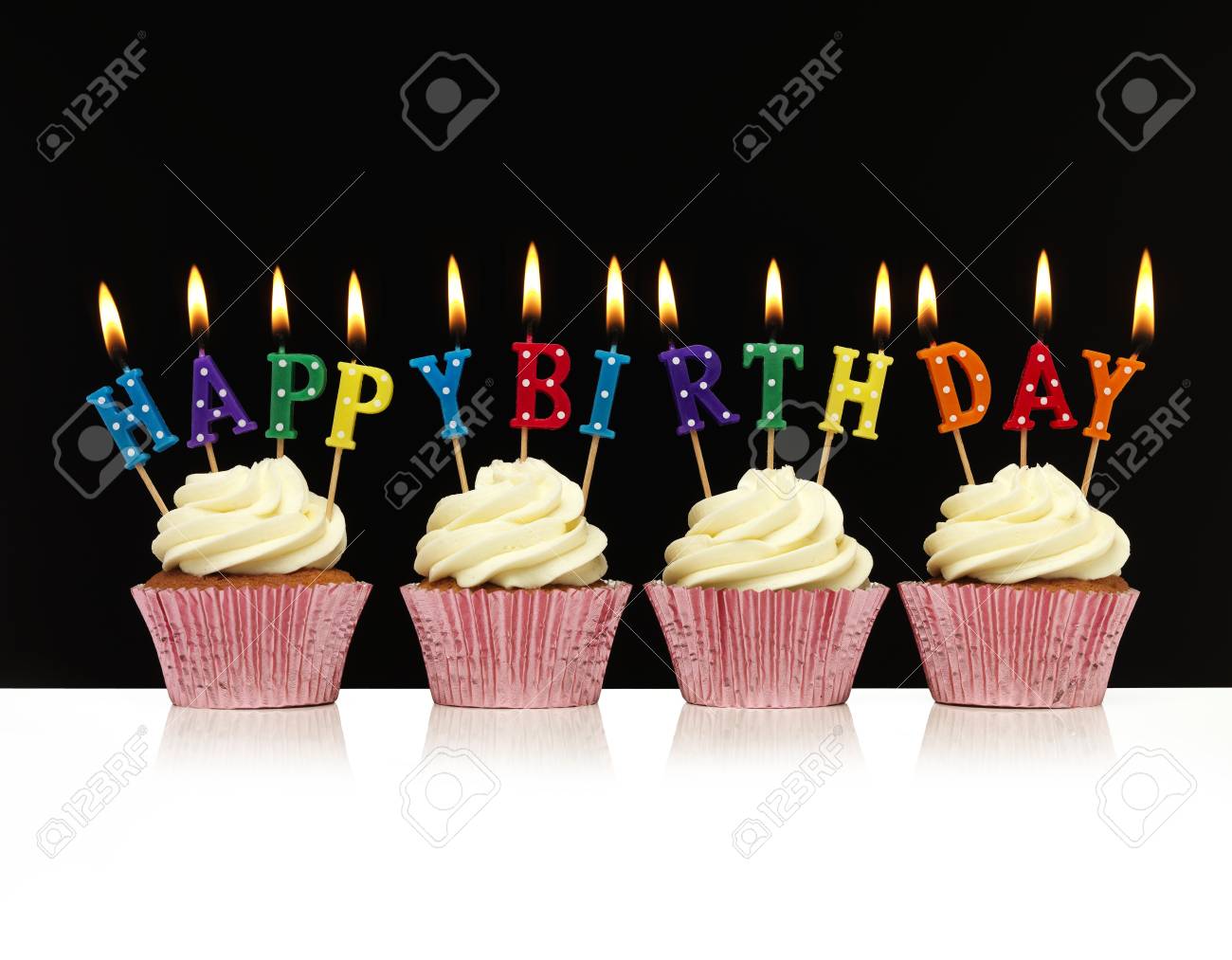 Cupcakes With Happy Birthday Candles Stock Photo Picture And