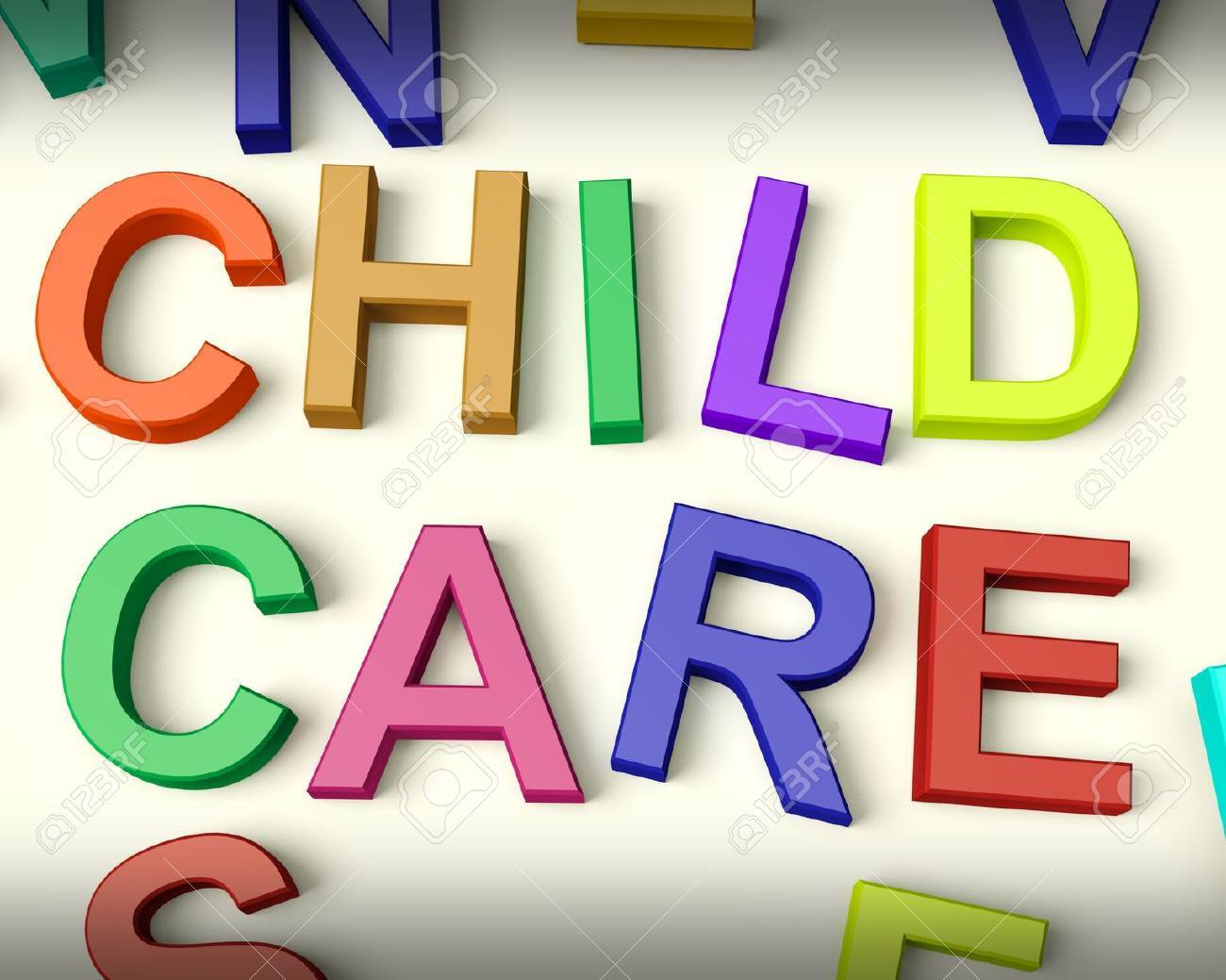 Child Care Written In Multicolored Plastic Kids Letters - 11725519 Child Care Written In Multicolored Plastic Kids Letters - 11725519
