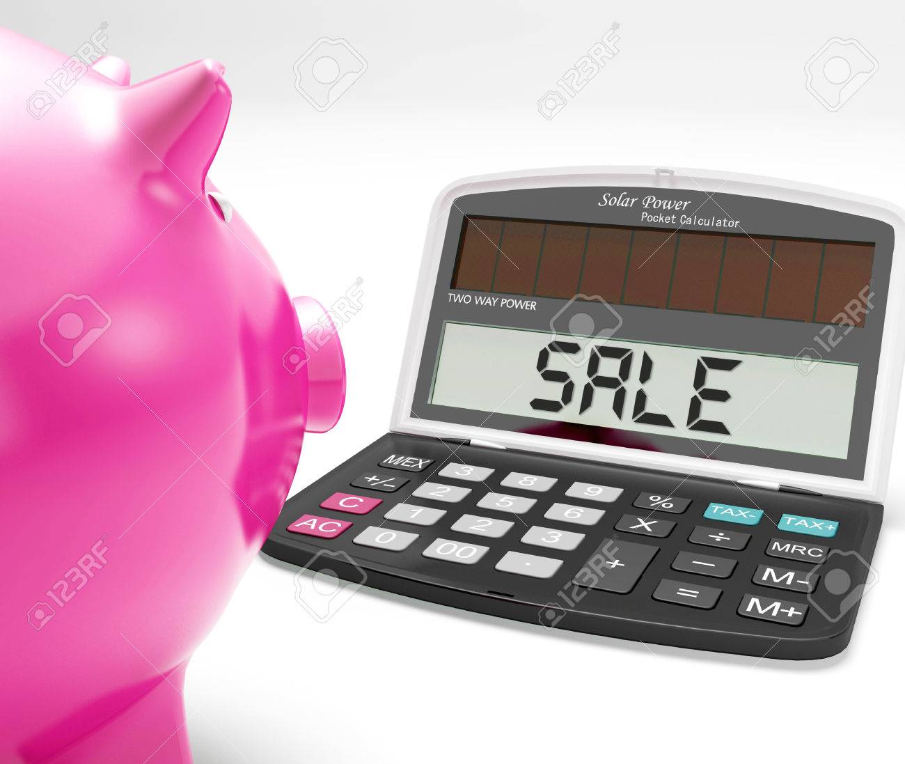 sale calculator showing price reduction or discounts stock photo