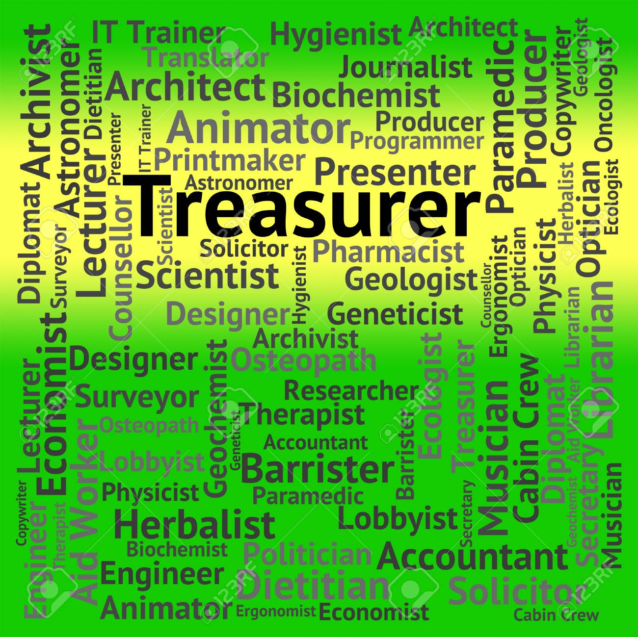 treasurer job showing employment words and occupations stock photo employment words