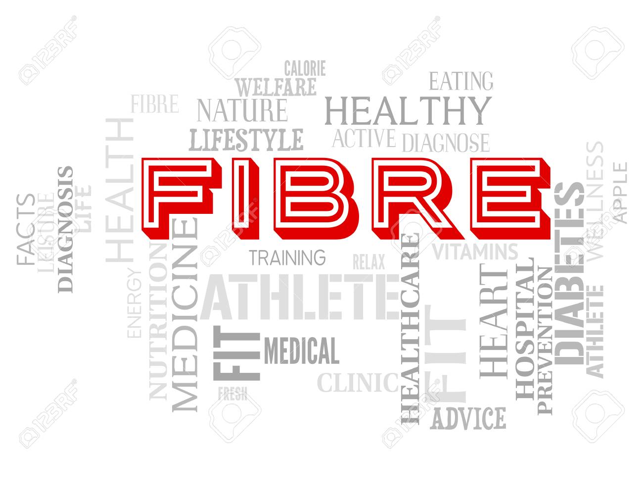fibre words representing nutrition health and grain stock photo