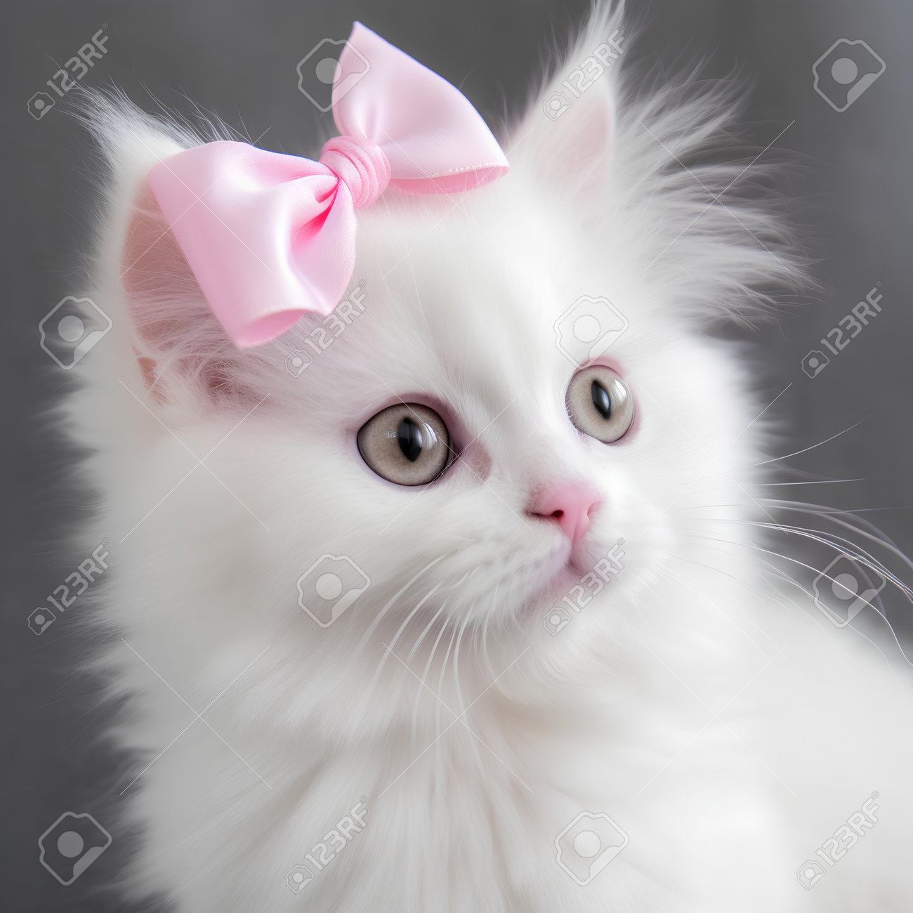 White Persian Kitten With Pink Bow On Its Head, Close Up Stock Photo,  Picture and Royalty Free Image. Image 202771423., image size:1300x1300