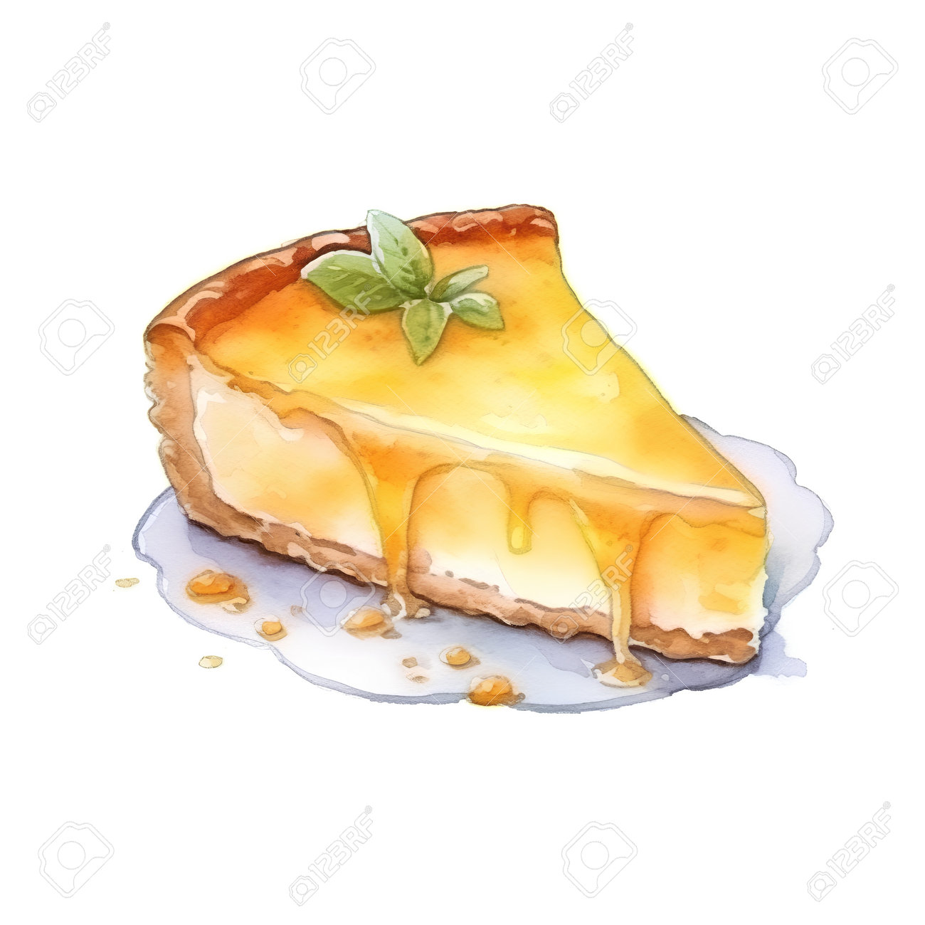 水彩画手描きイラスト　チーズケーキとアップルパイ 水彩画手描きイラストチーズケーキとアップルパイ