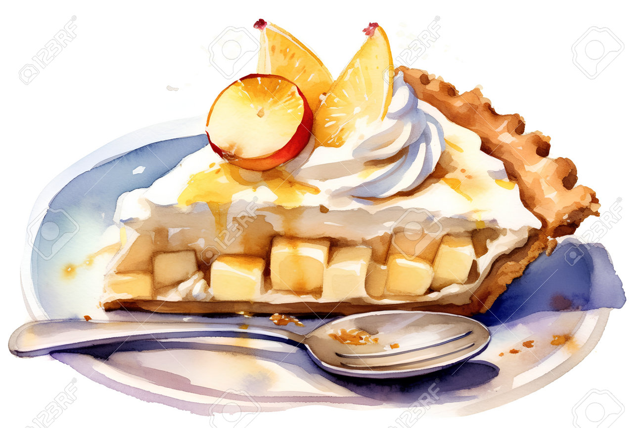 水彩画手描きイラスト　チーズケーキとアップルパイ 水彩画手描きイラストチーズケーキとアップルパイ