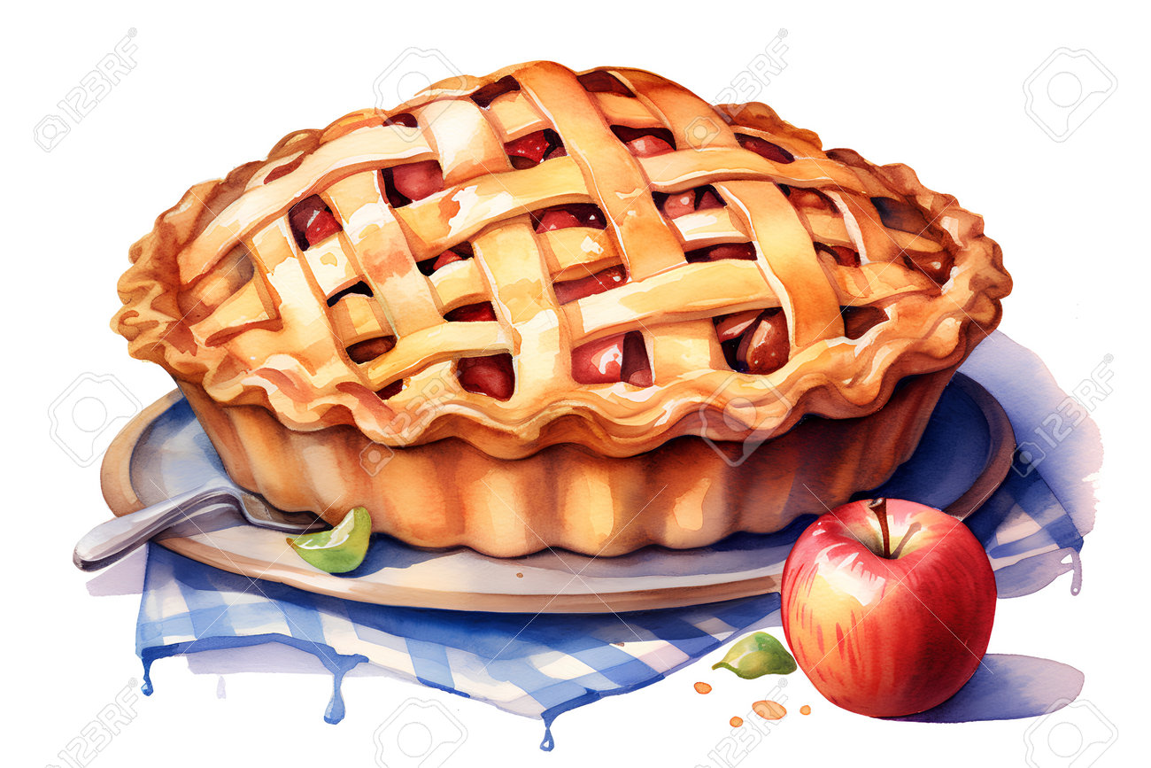 白い背景に水彩アップルパイ。手描きのイラストの写真素材・画像素材
