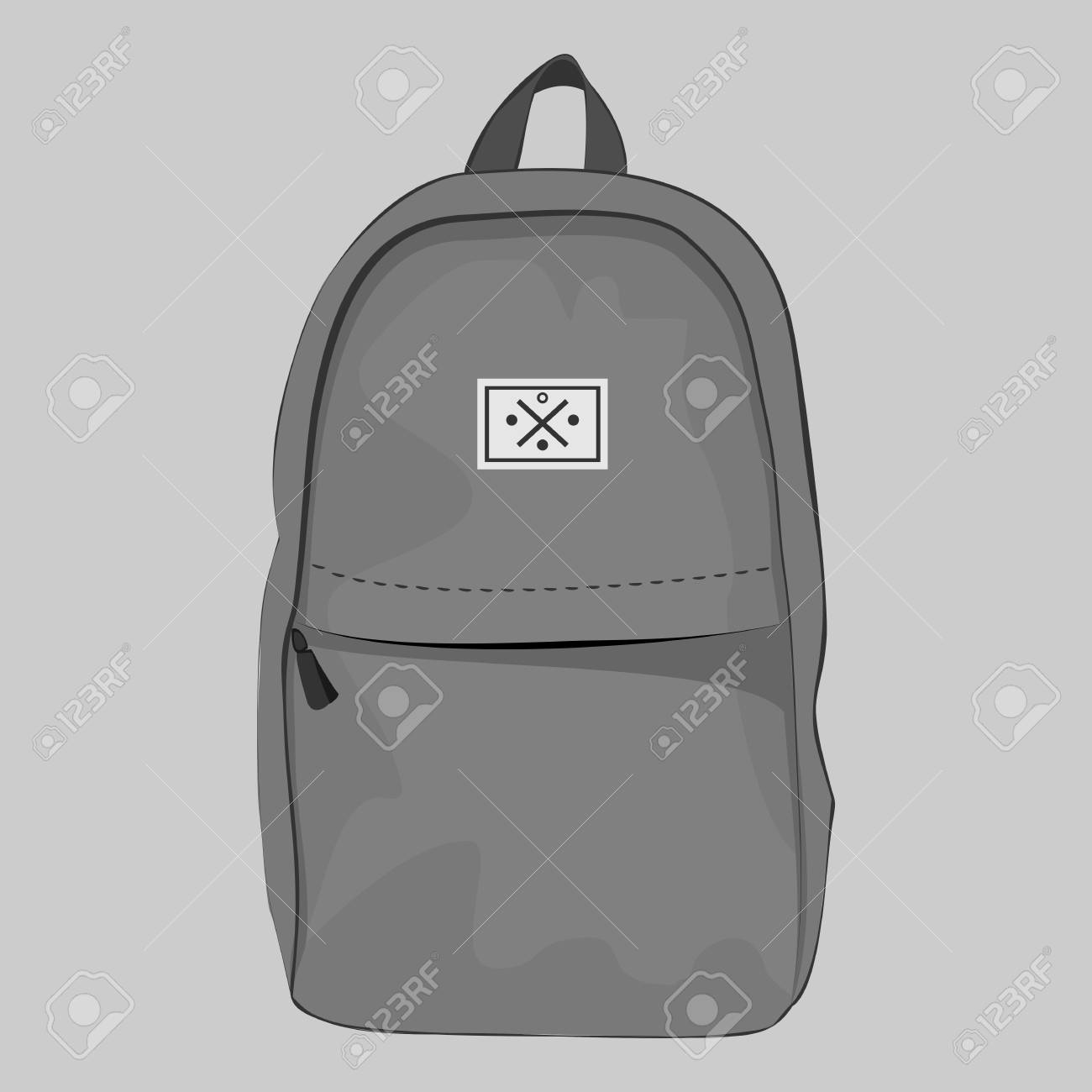 グレーのファスナー付けポケット付きバックパックのイラスト素材 ベクタ Image 43896763