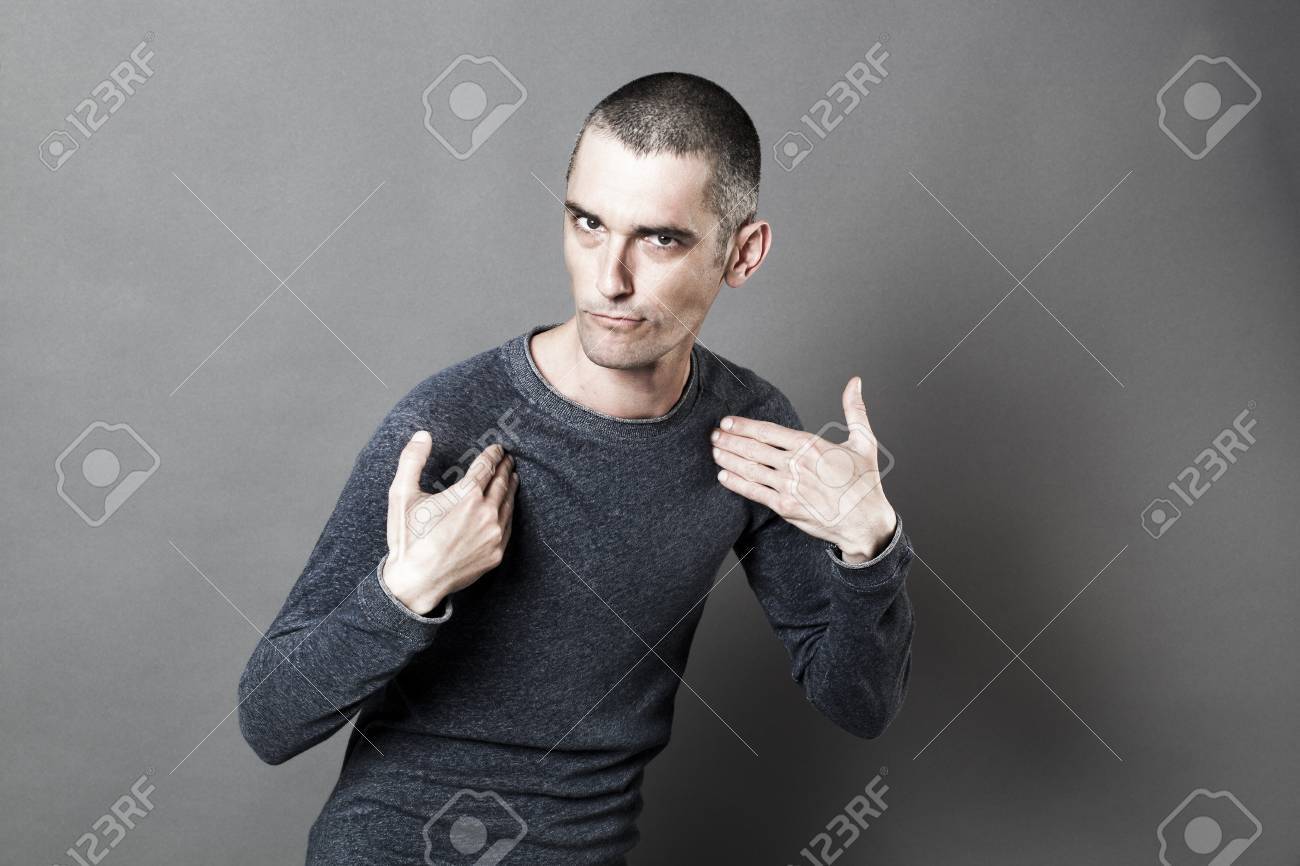 Blaming Concept Playful Young Man With Short Hair Choosing