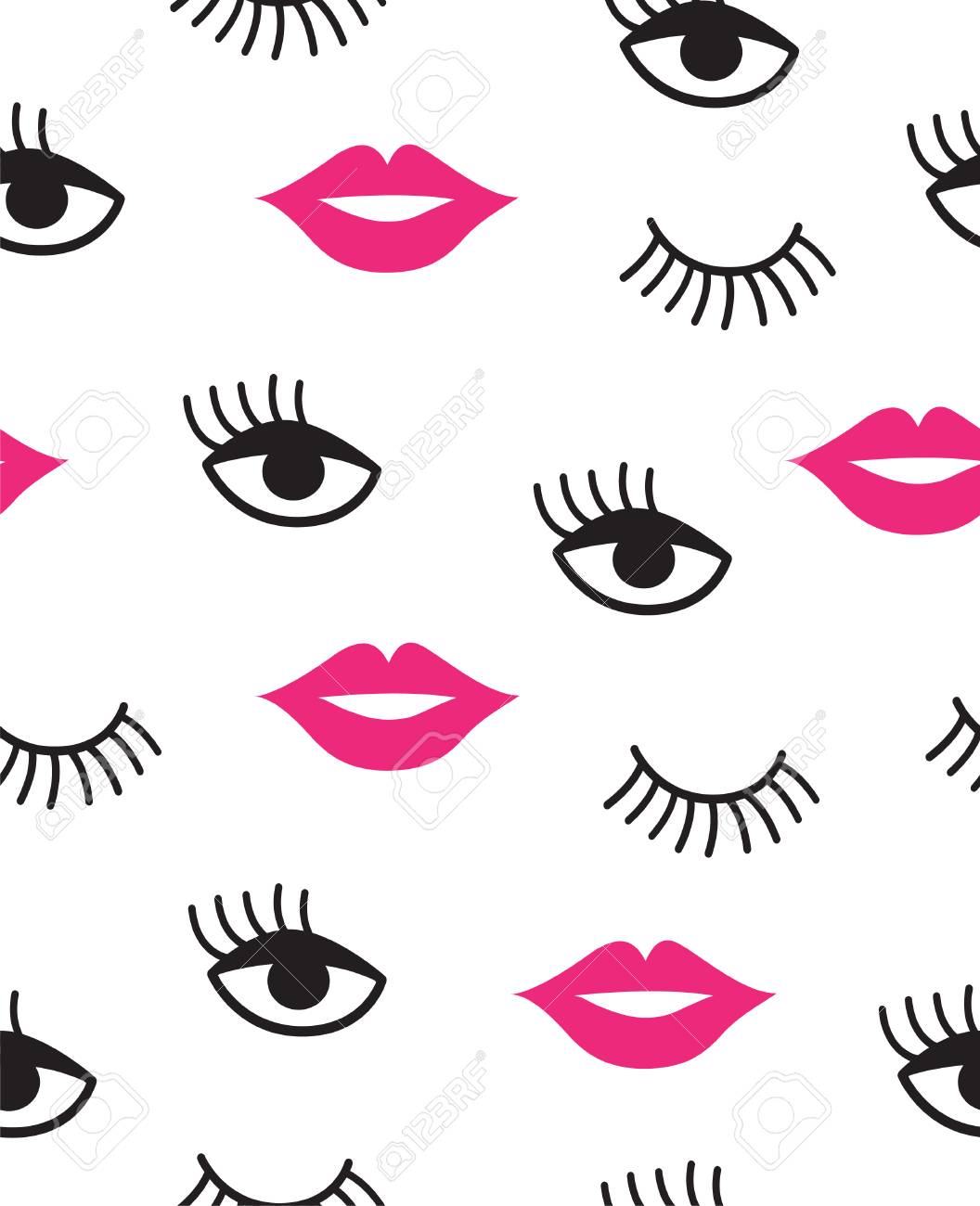 目および口が付いている継ぎ目が無いパターン のイラスト素材 ベクタ Image