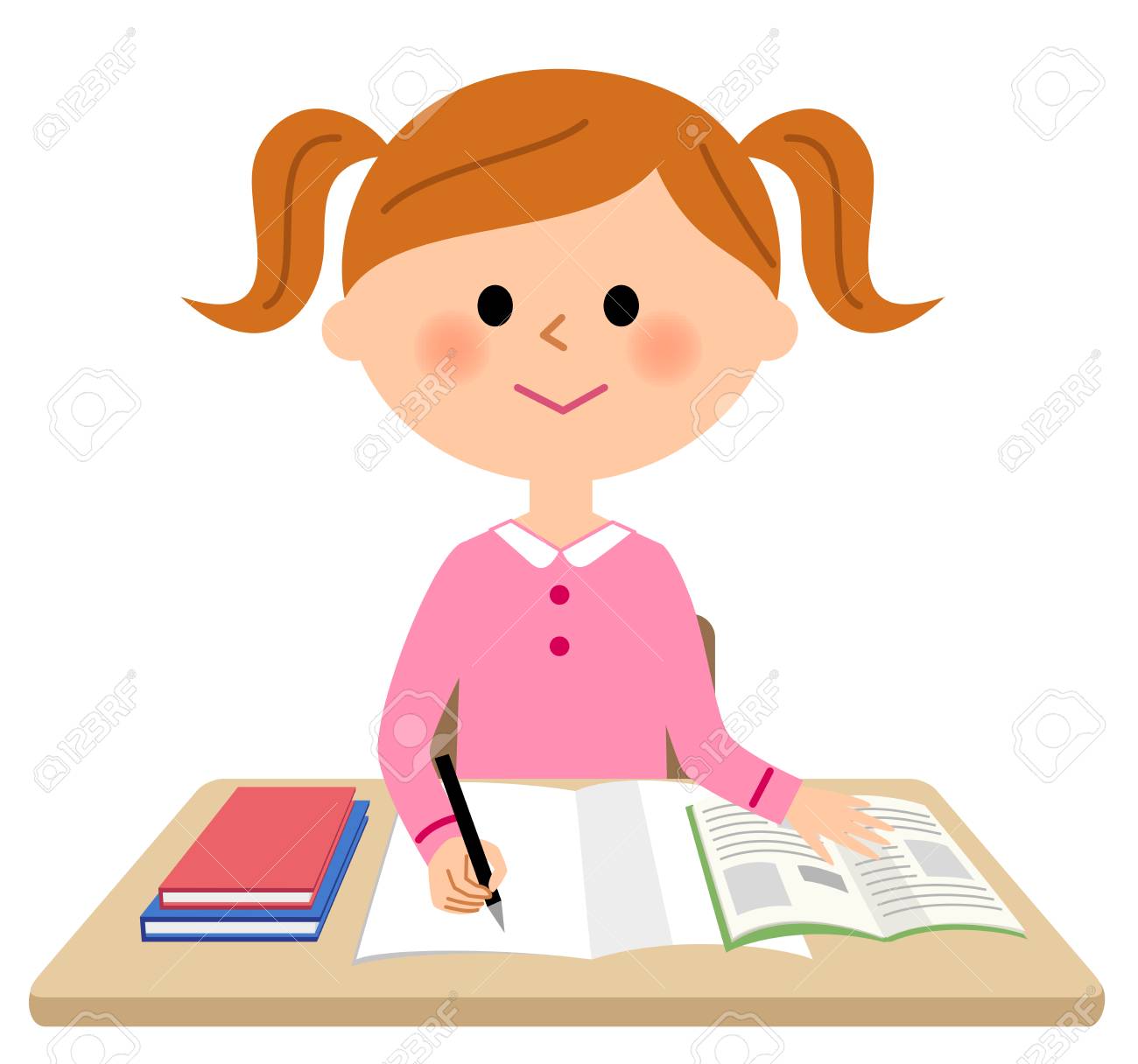 勉強している女の子 のイラスト素材 ベクタ Image